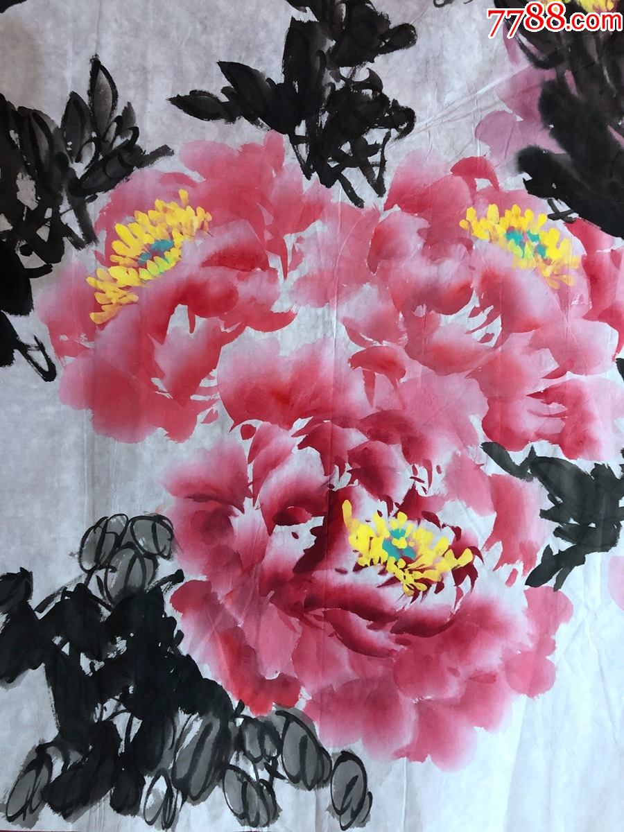 书画10301,著名画家【周仁辉,何俊德】花鸟画,牡丹图