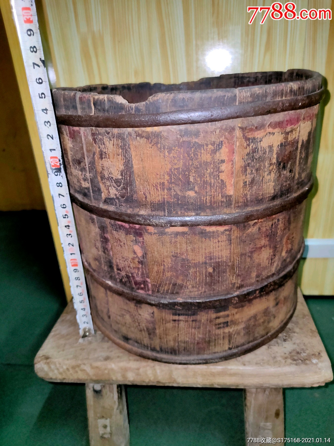 清带铁箍的老卷缸_木桶/木盆_图片收藏_回收价格_7788老酒收藏
