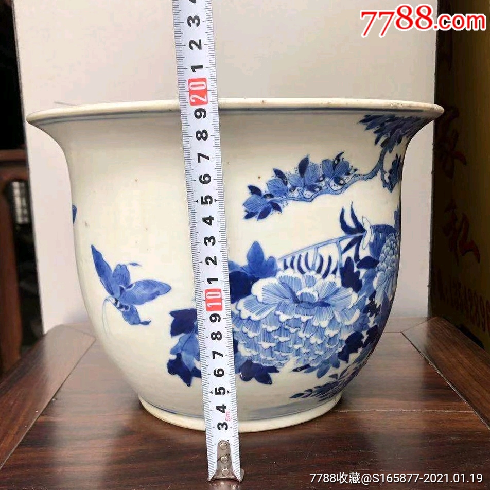 清代雍正青花瓷花鸟花盆景德镇老瓷器陈设摆件包老古董古玩