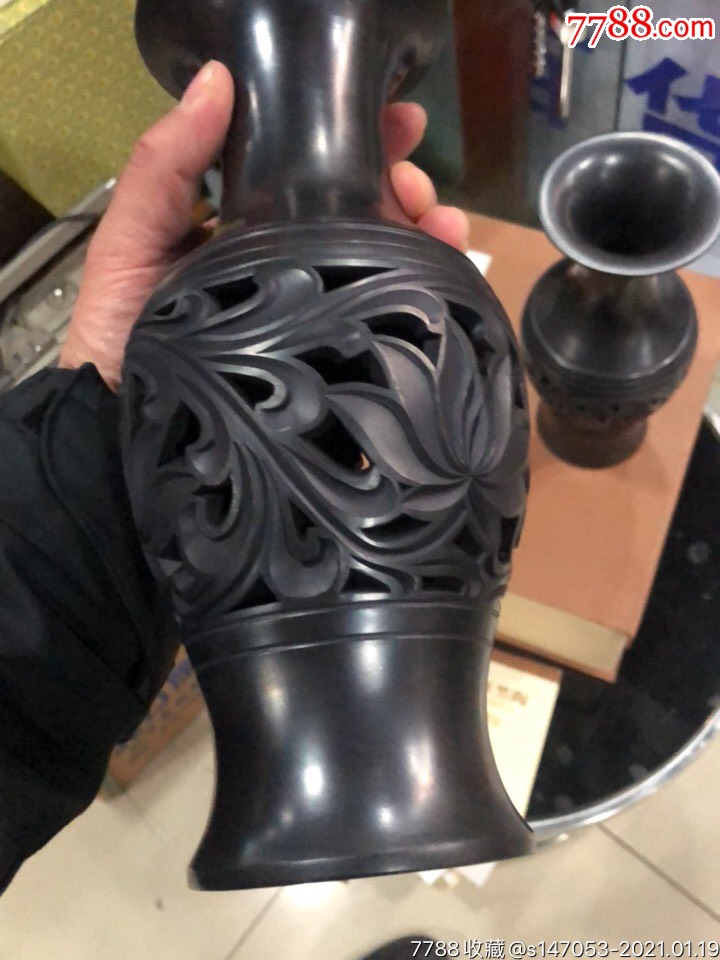 德州刘浩黑陶艺术对花瓶