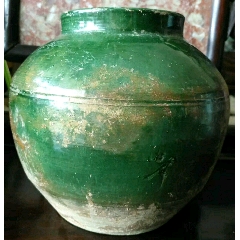 唐代绿釉弦纹罐古瓷器