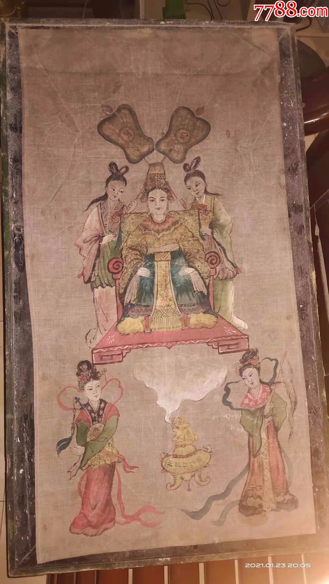 保证纯手工绘画,精品老布画,人物画妈祖还是陈靖姑神像菩萨画像