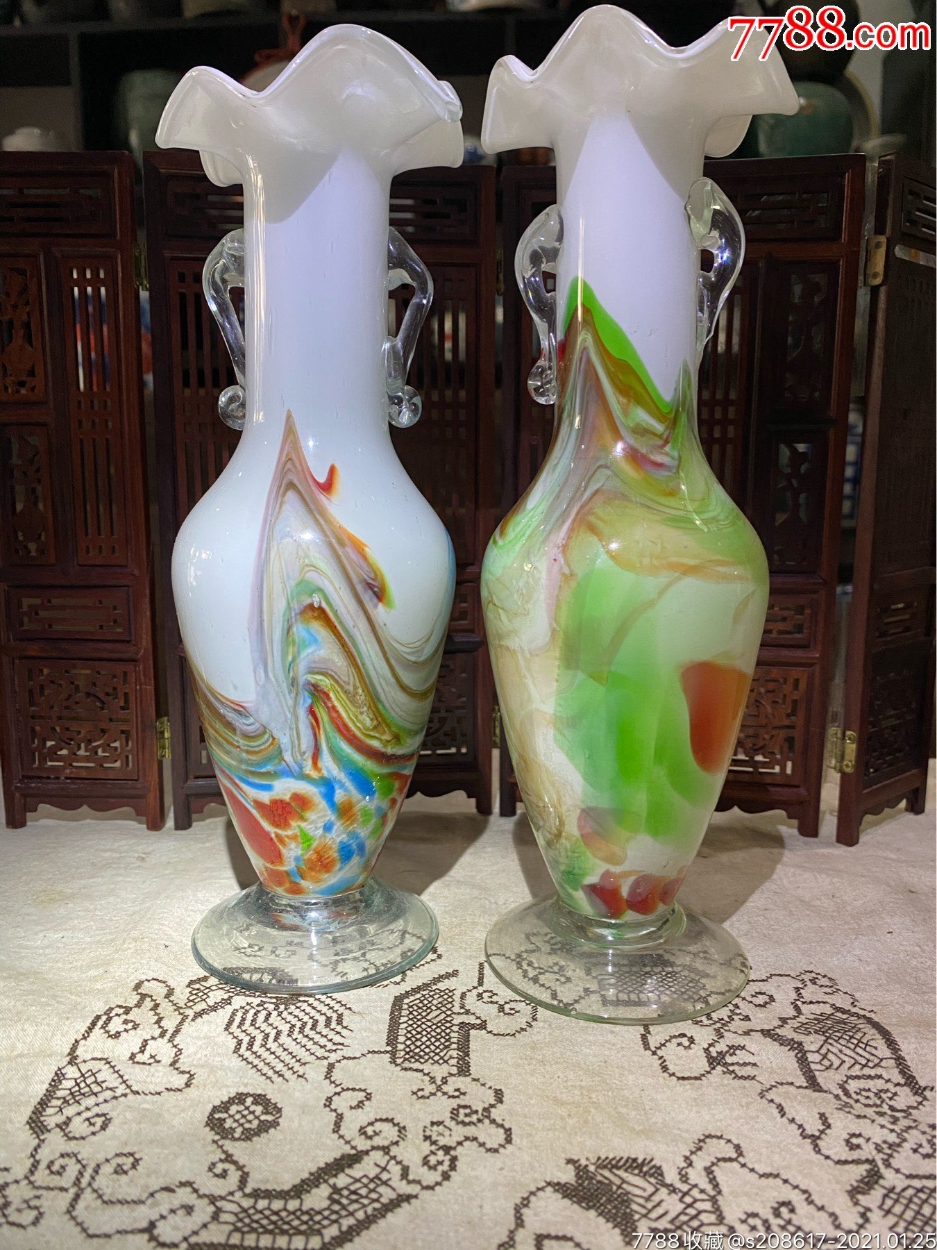 60-70年代(琉璃双耳花瓶)琉璃花瓶