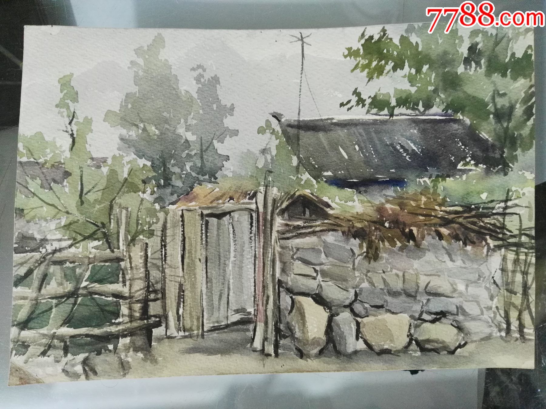 文革知青手绘山间小屋,(纯手绘,非印刷)