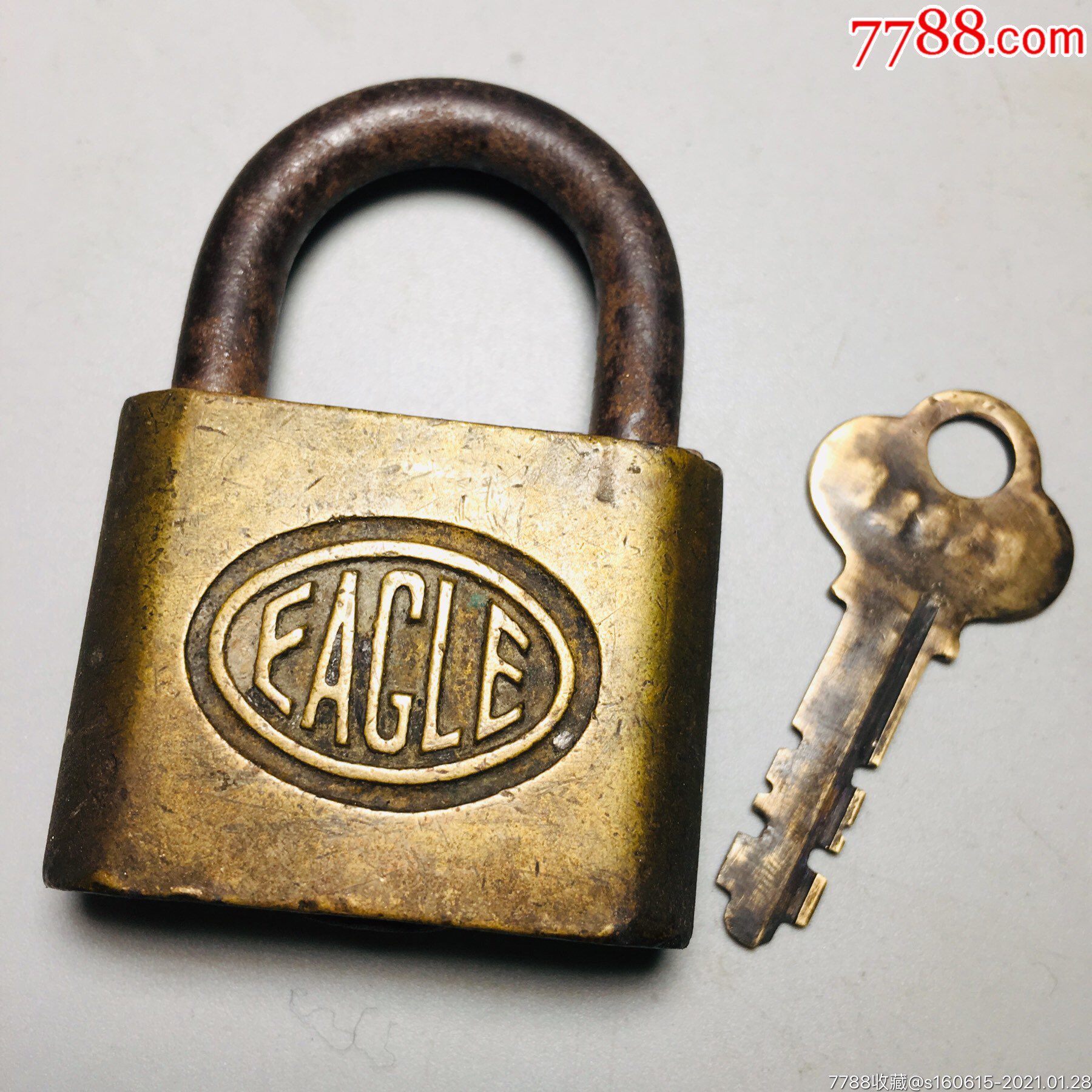 清代民国时期美国鹰牌eagle老铜锁古董西洋锁具老钥匙