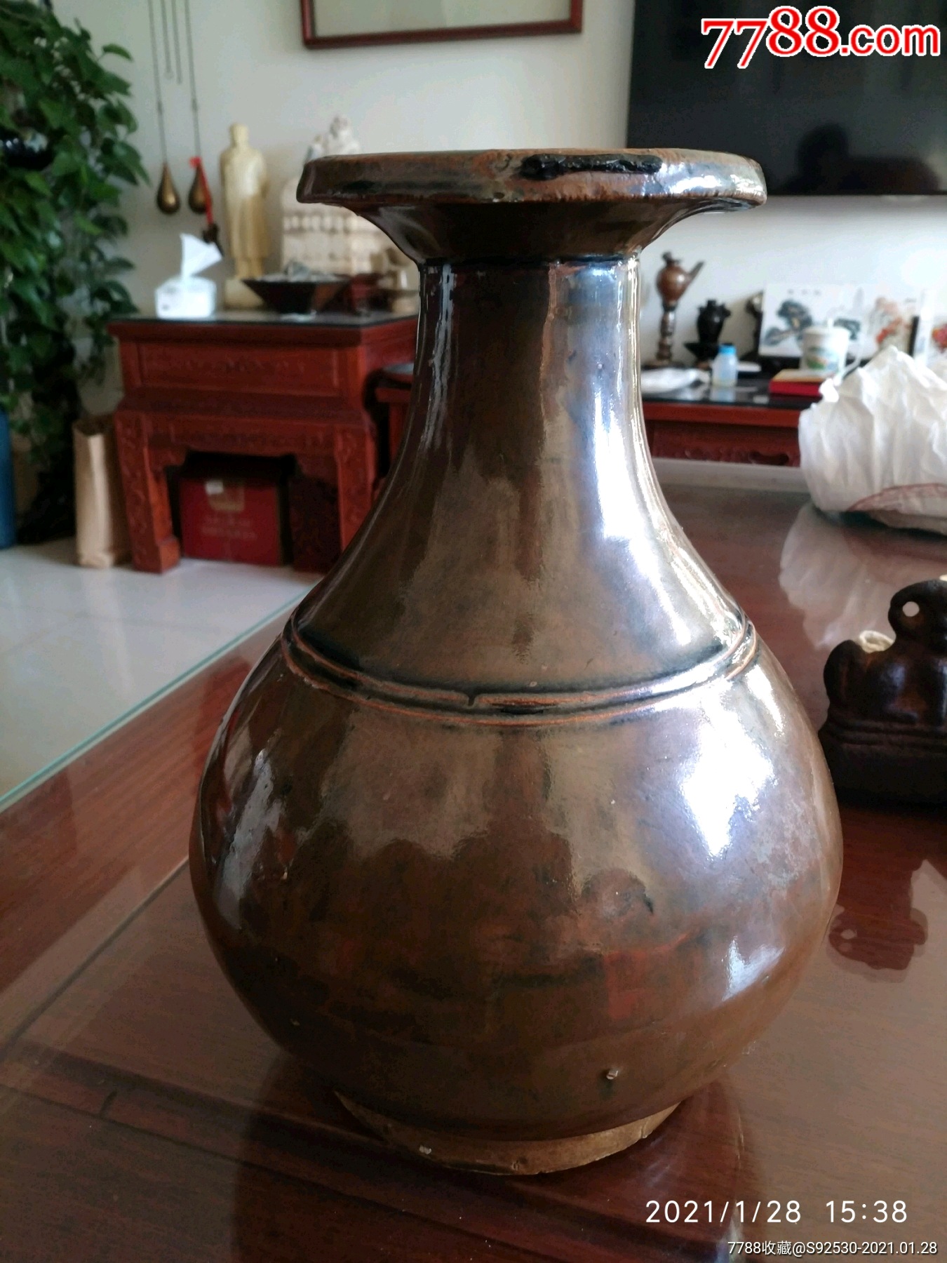 清到民酱釉玉壶春瓶_酱釉瓷/紫金釉【钟声平安】_第2张_7788老酒收藏