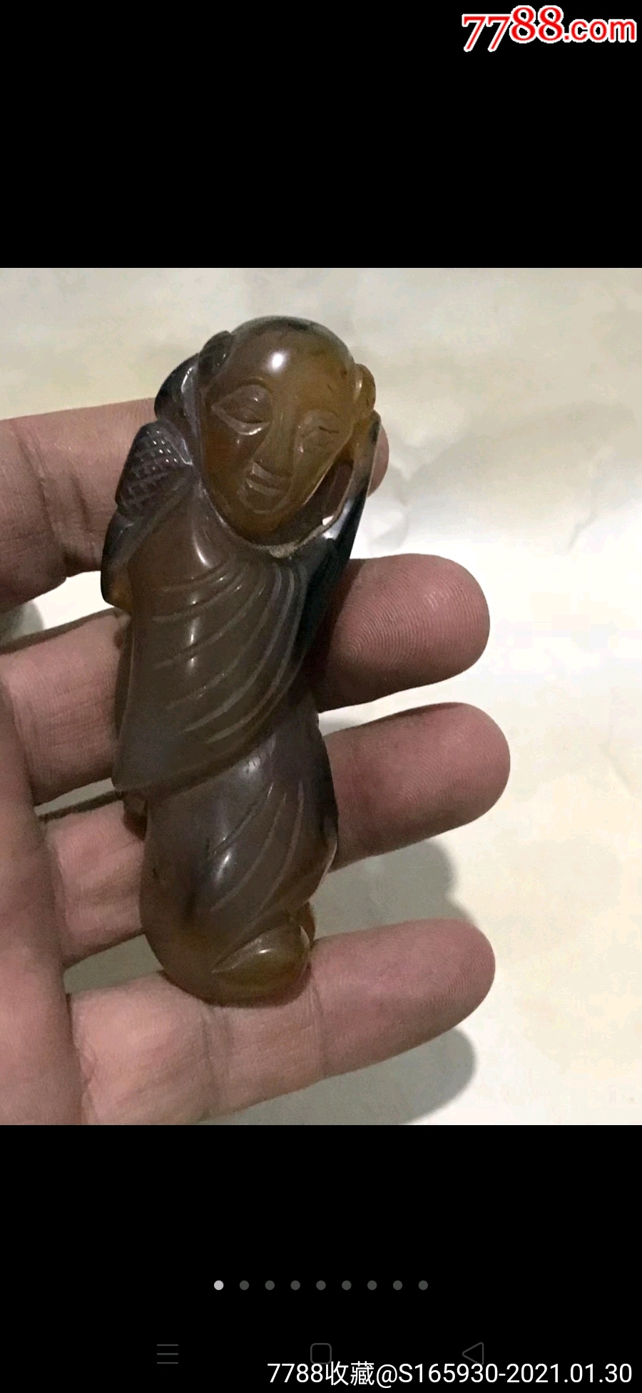 清代玛瑙人物手把件皮壳包浆浑厚雕工一流保老保真