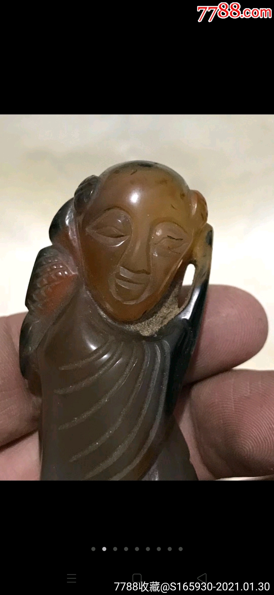 清代玛瑙人物手把件!皮壳包浆浑厚!雕工一流!保老保真