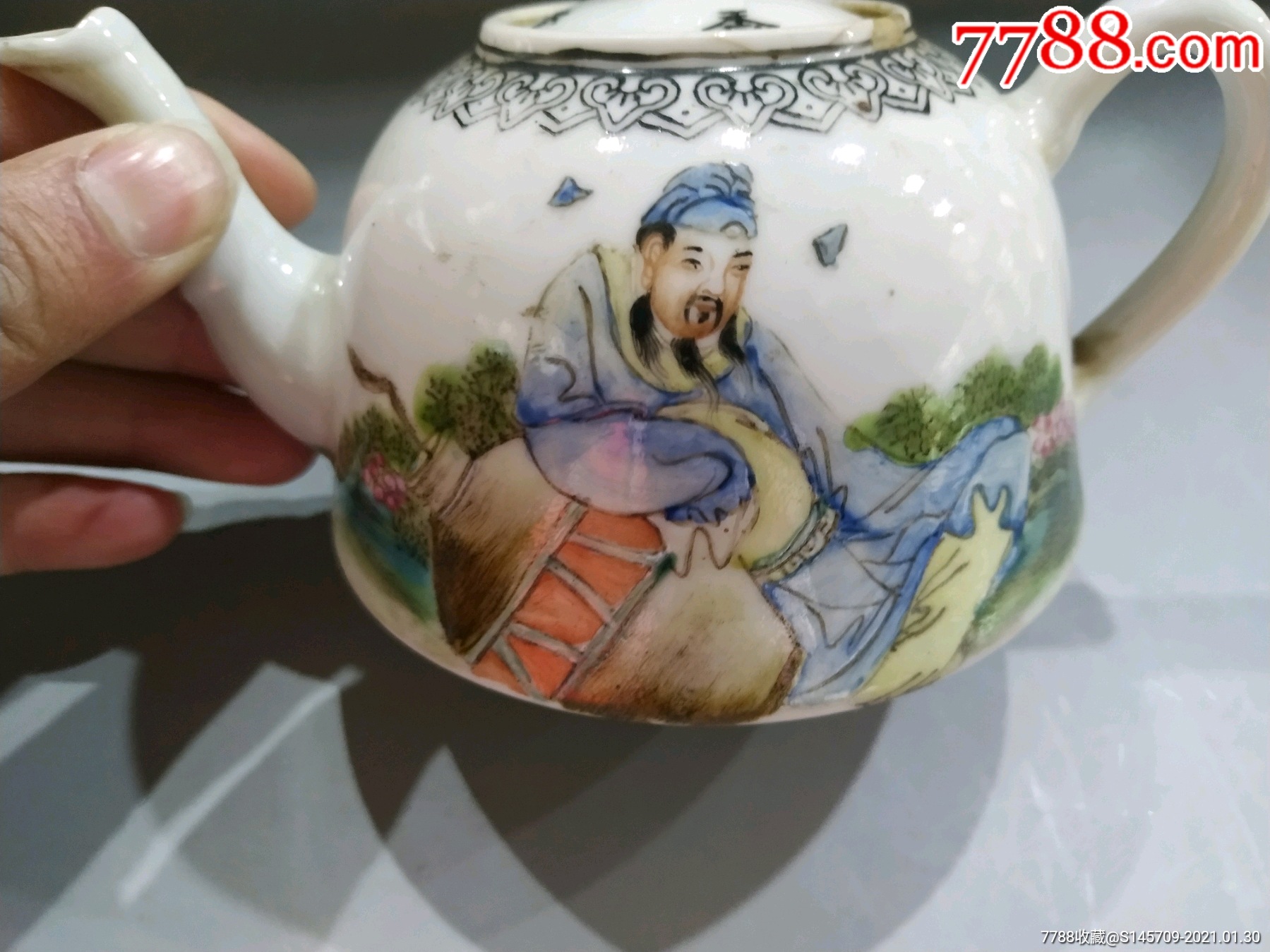 首页 零售 彩绘瓷/彩瓷 >> 民国大名家马庆云李白醉酒茶壶画工细腻