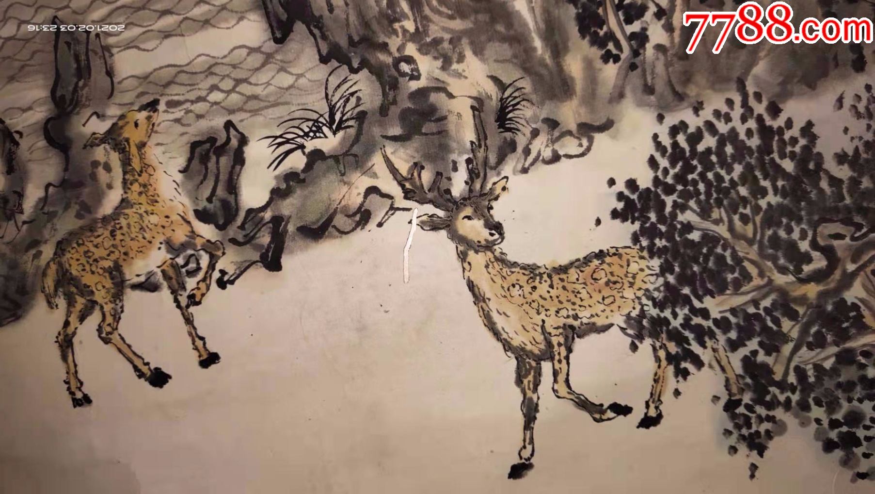 一口价,局部有虫蛀,据说是翁开恩画的,人物画国画,六桂流芳图