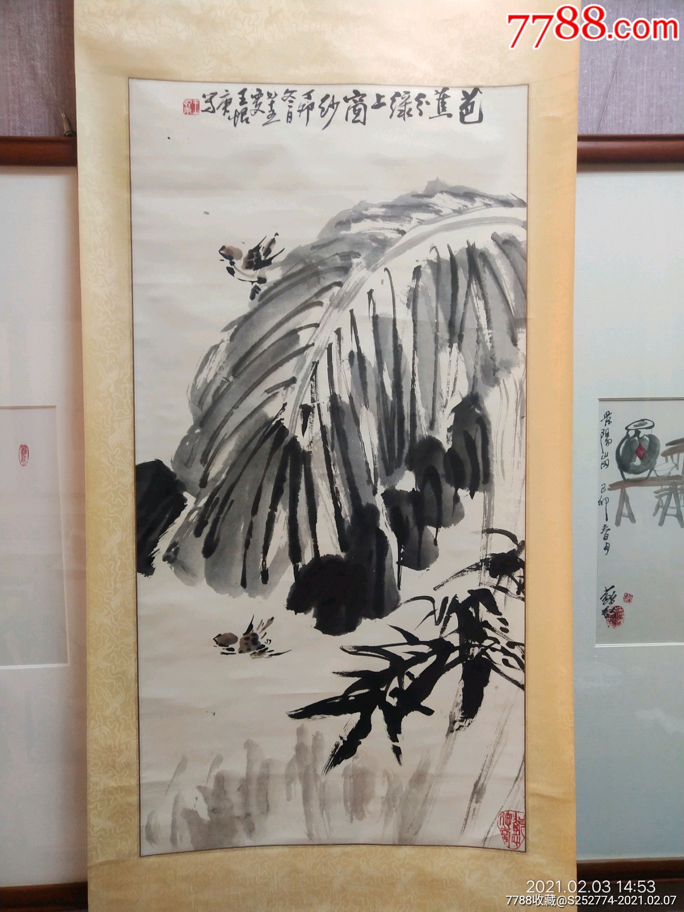 王恨庚(芭蕉麻雀)_花鸟国画原作_第1张_7788字画网