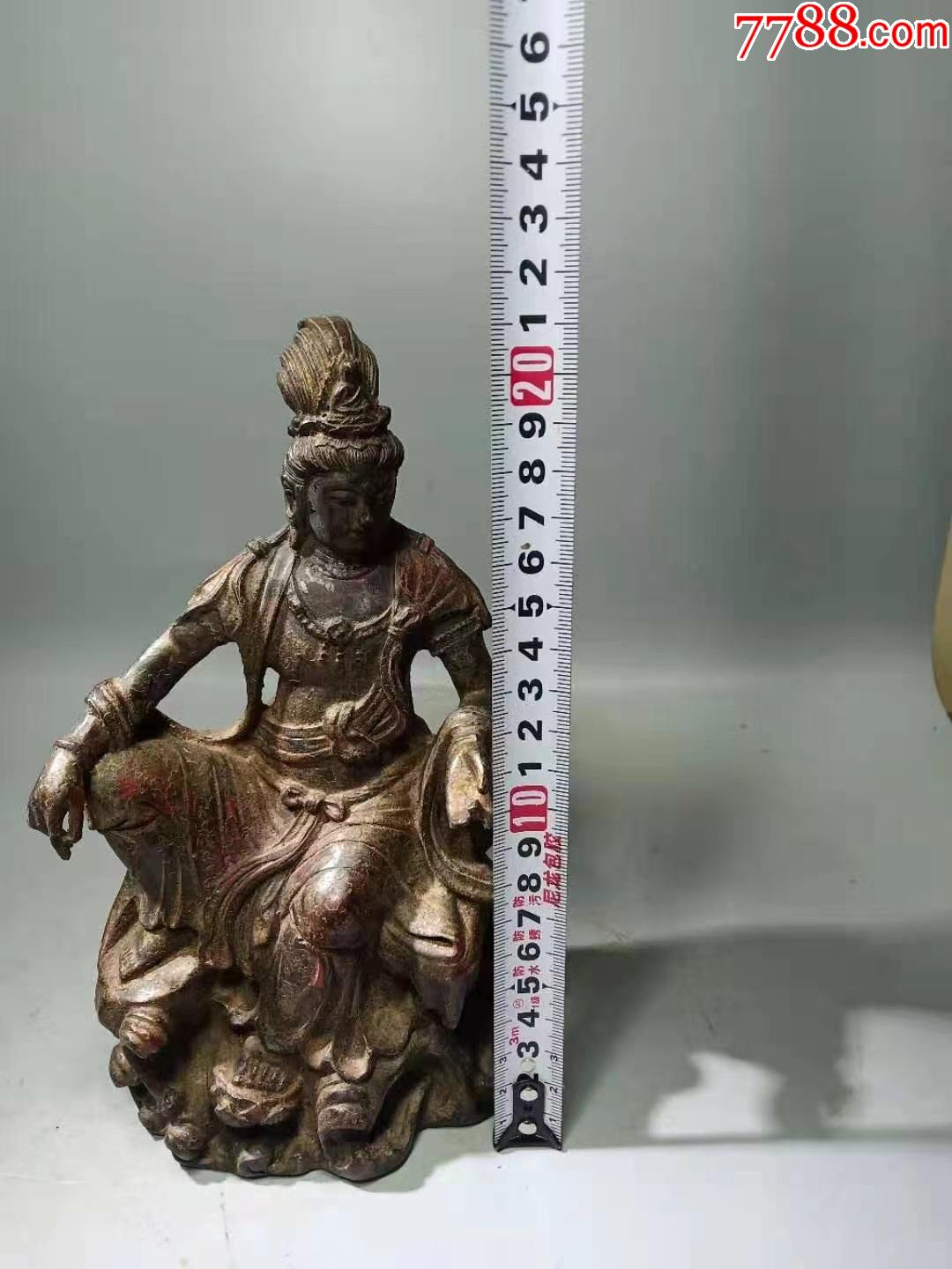 清代铜自在观音摆件,醇厚包浆