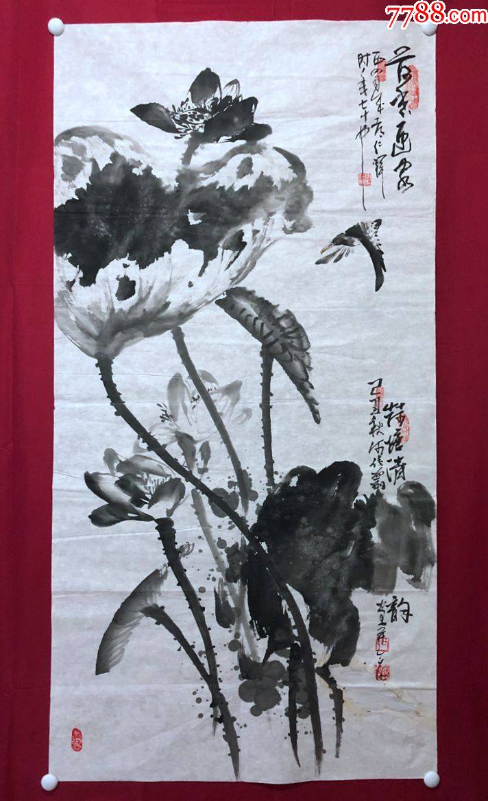 书画10875著名画家周仁辉何俊德花鸟画荷花