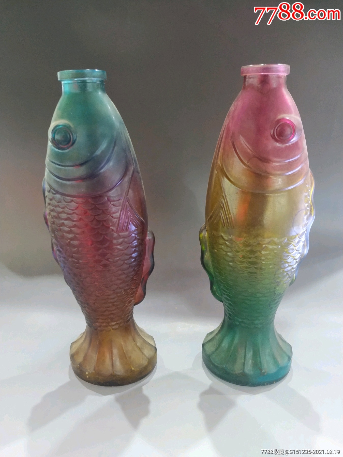 民国琉璃七彩鱼形花瓶一对喜欢的朋友不要错过细节如图_价格880元_第1