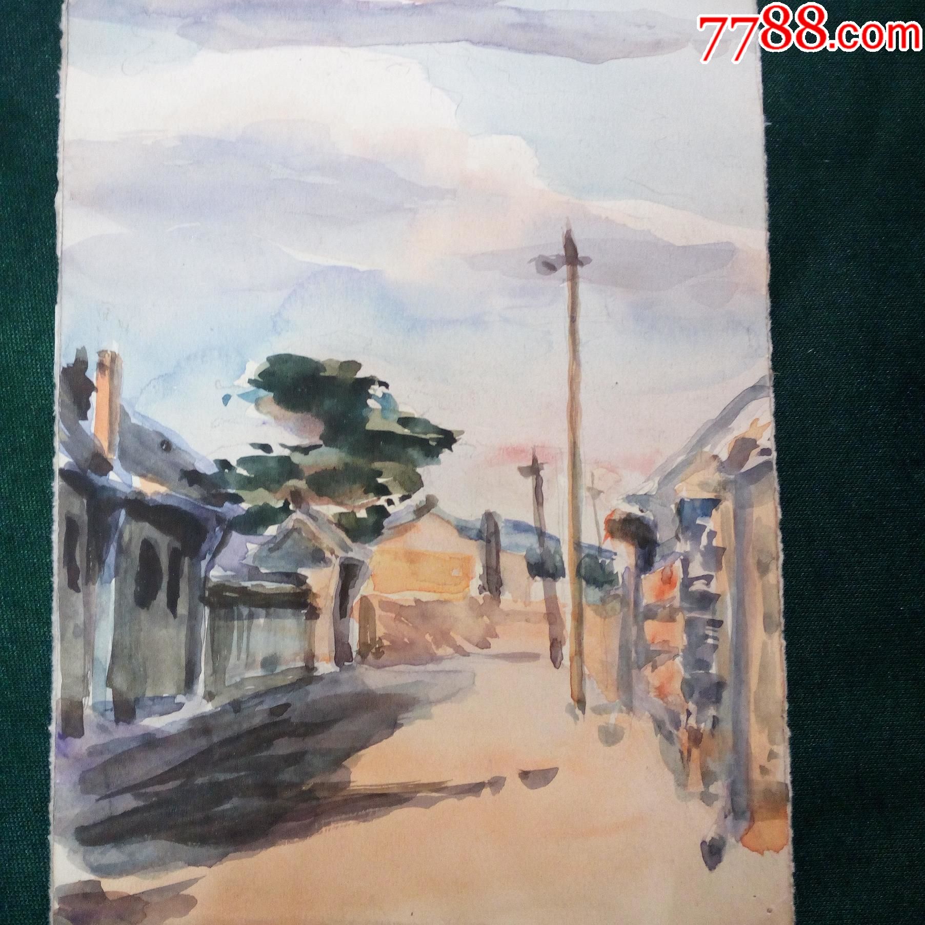 60年代老知青水粉画农村街景原稿非印刷品