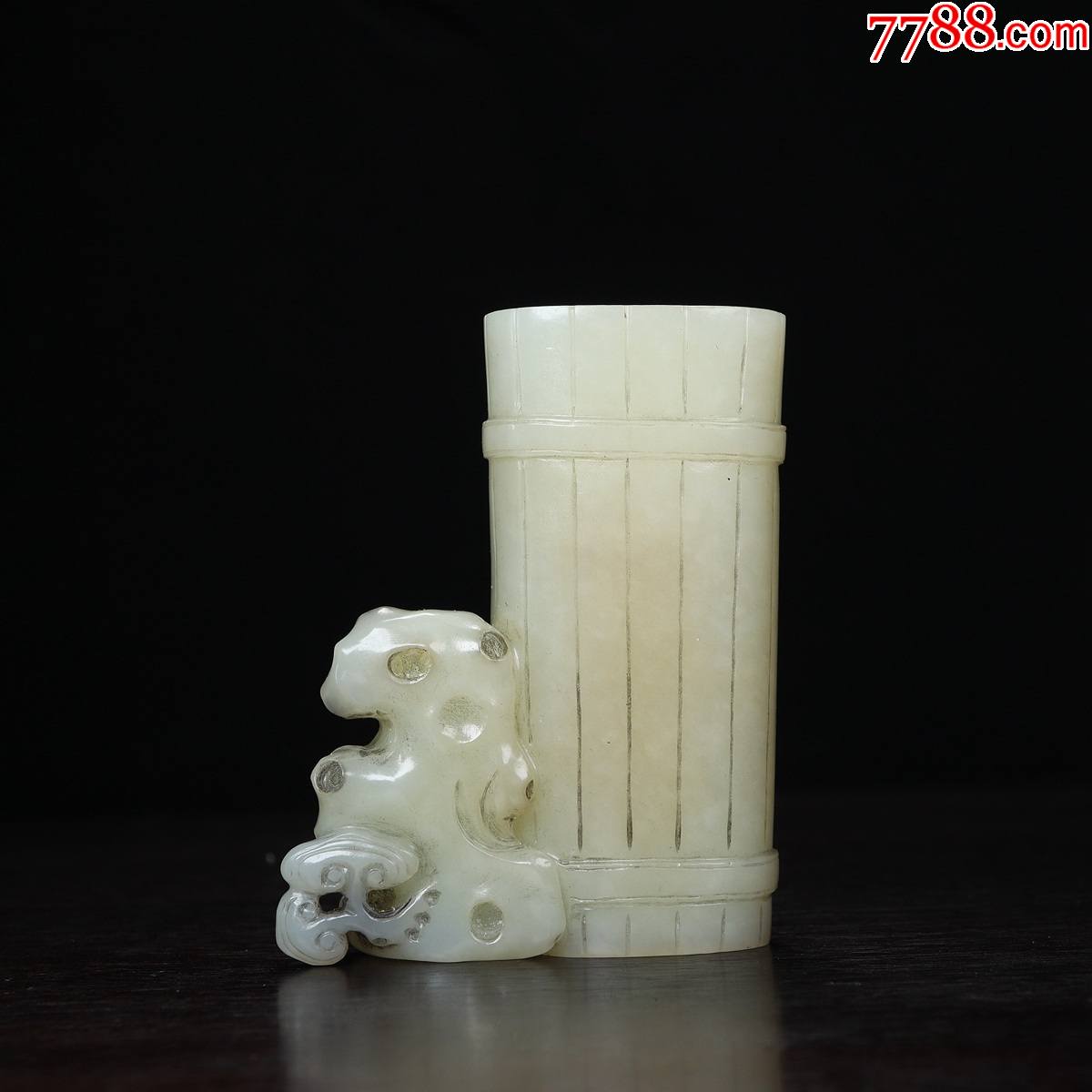 清老新疆和田玉籽料白玉洞石兰花竹简形笔筒花筒明清玉器