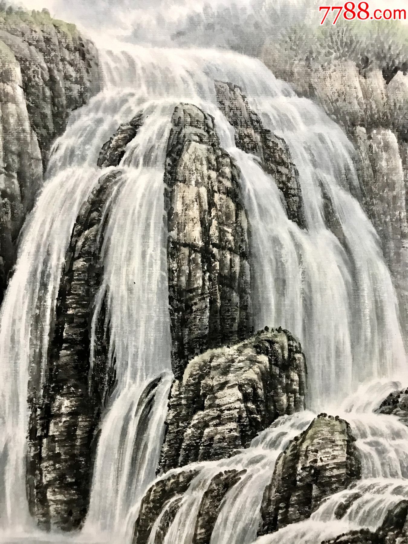 【保真【康宏博】国家一级美术师,中国美术家协会会员瀑布山水画1