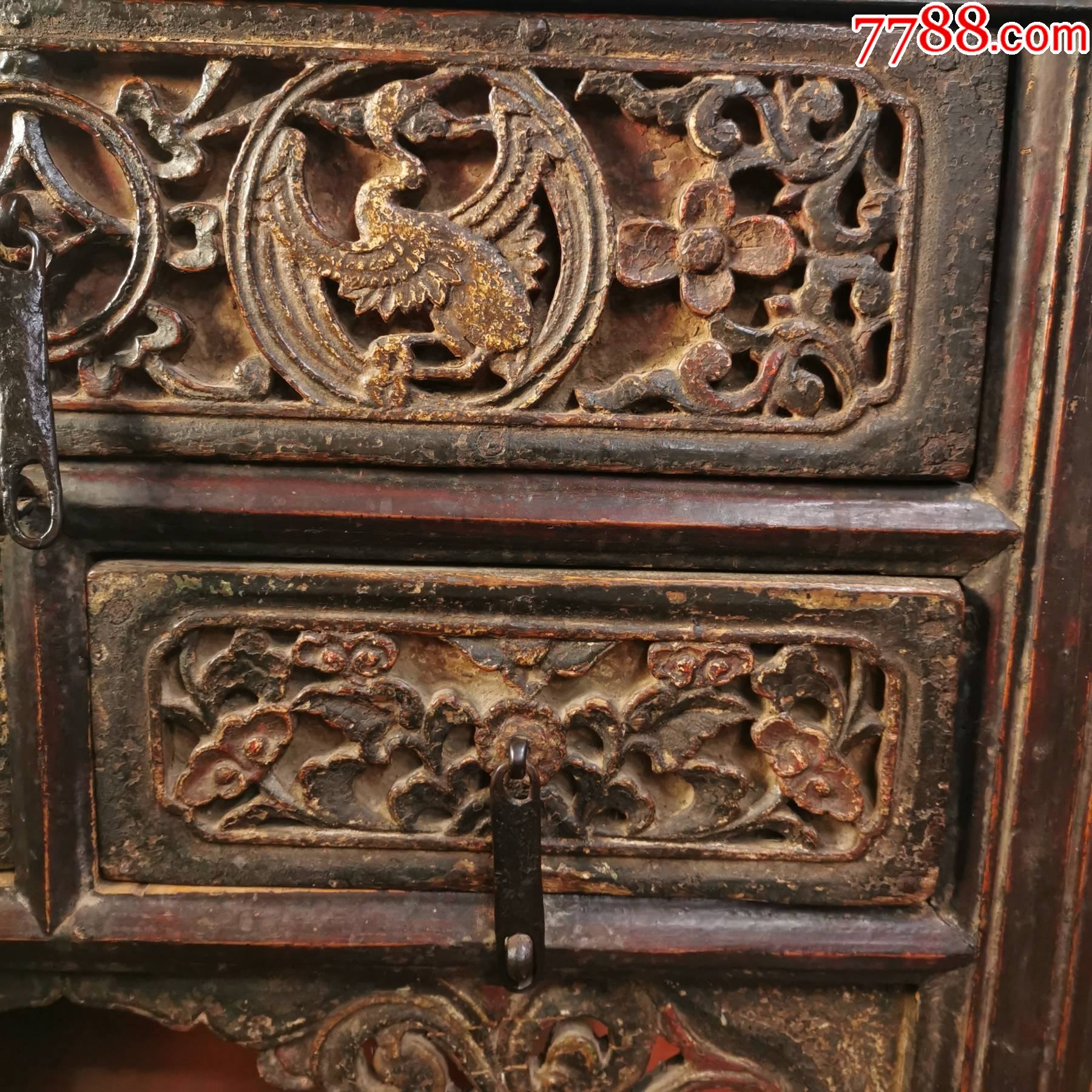 清代榆木三屉闷桌条桌书桌供桌清代雕花闷桌古典木器家具收藏旧物