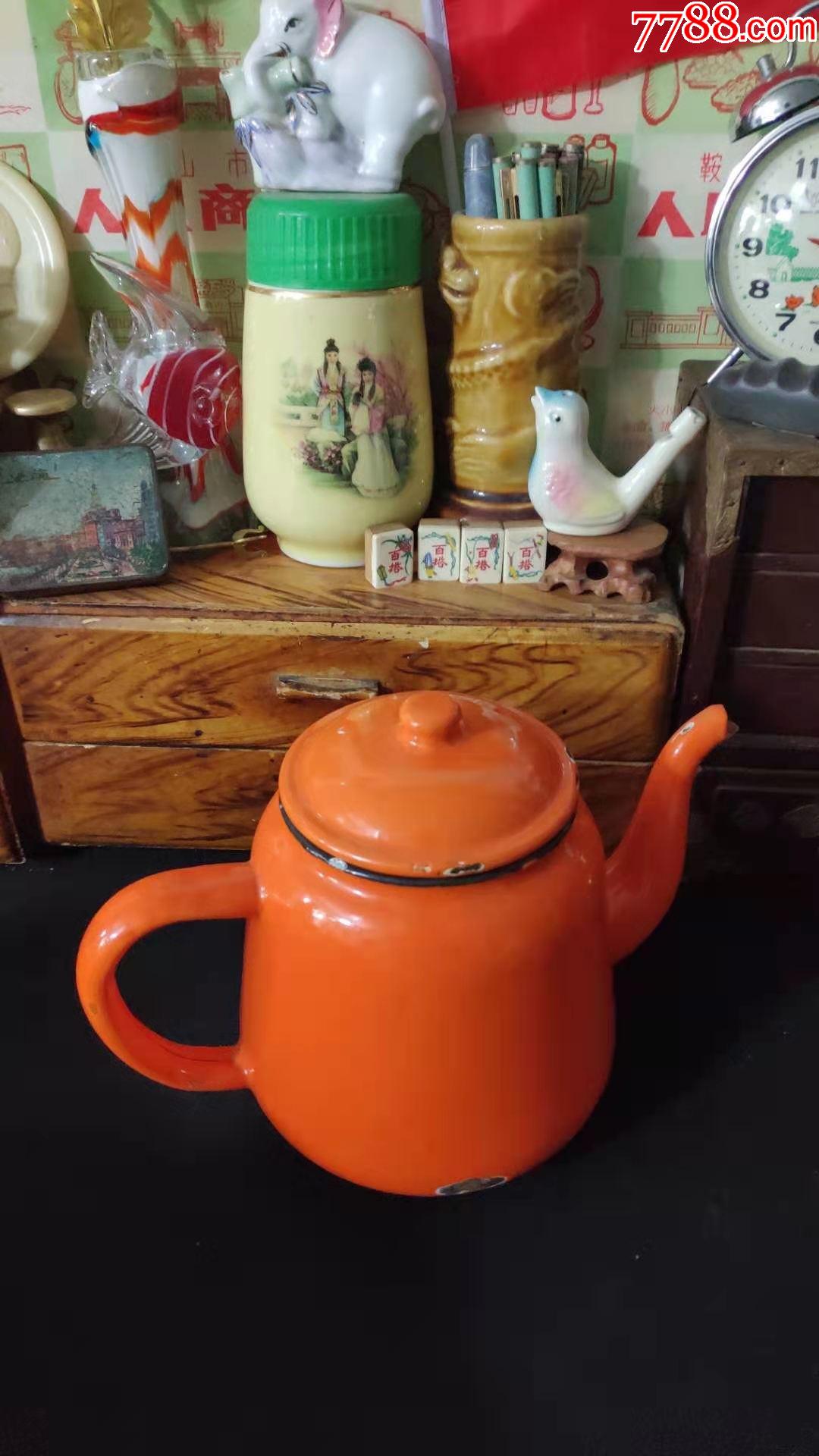 上世纪60-80年代中国制造搪瓷水壶民俗怀旧老物品.