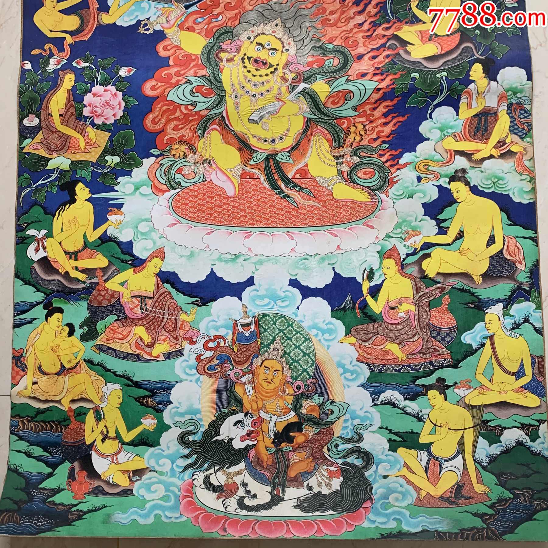 西藏唐卡大黑天财神唐卡-玄关装饰画佛像佛堂挂画坛城唐卡咒轮