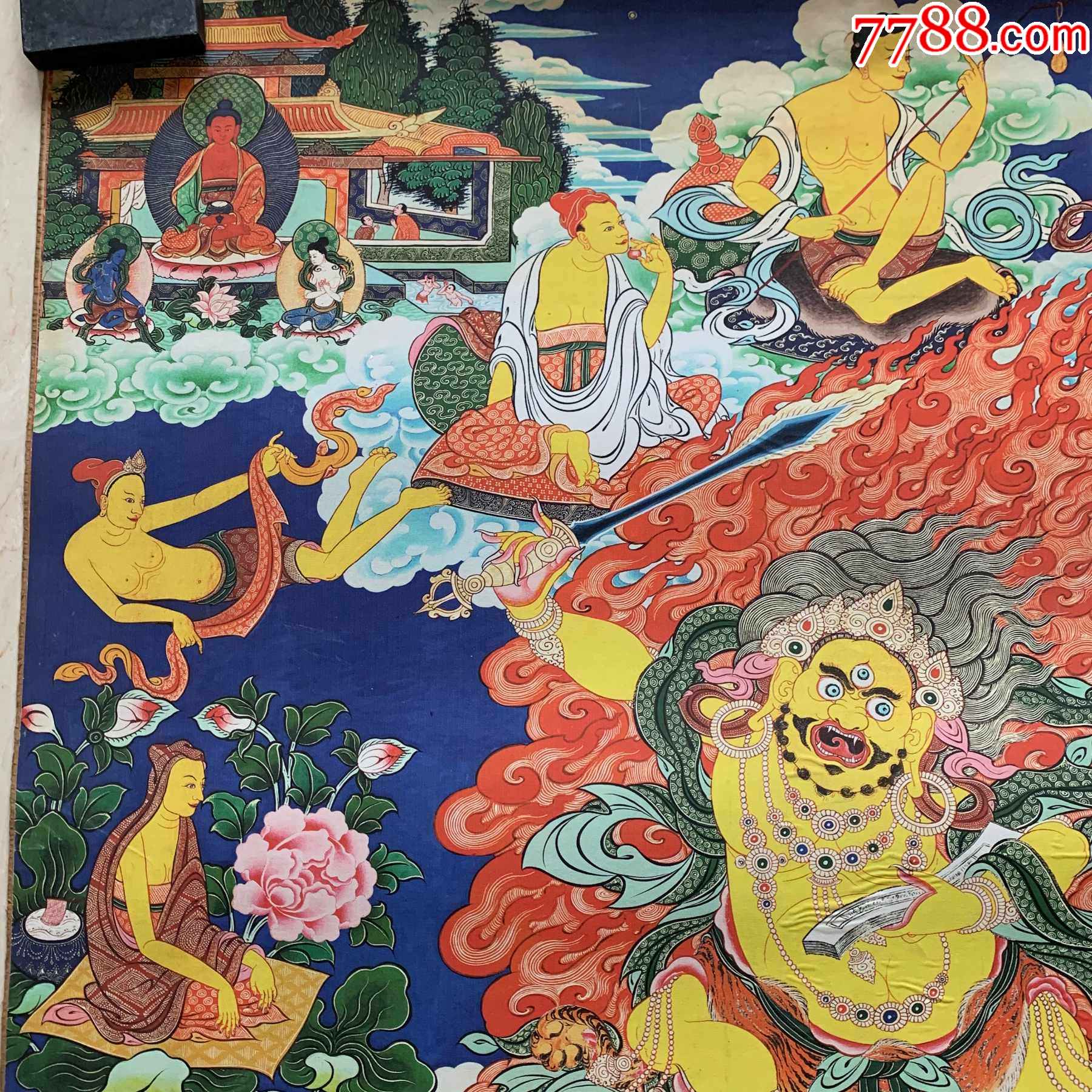 西藏唐卡大黑天财神唐卡-玄关装饰画佛像佛堂挂画坛城唐卡咒轮