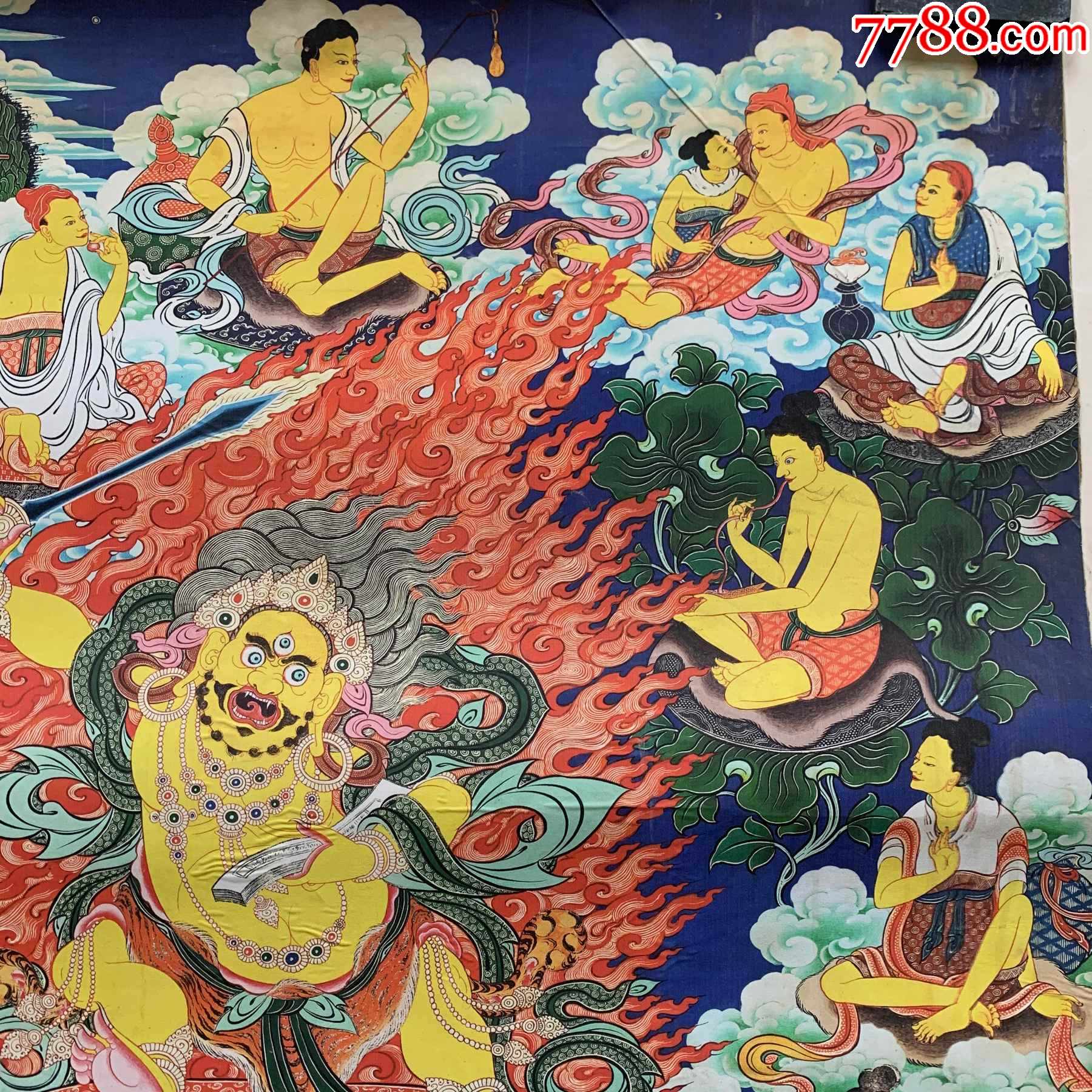 西藏唐卡大黑天财神唐卡-玄关装饰画佛像佛堂挂画坛城唐卡咒轮