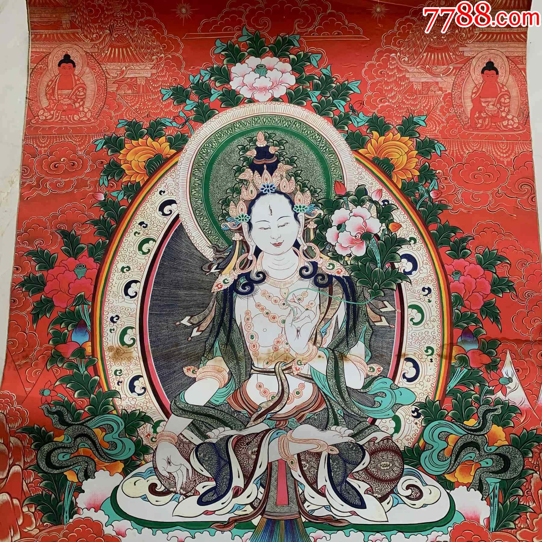 西藏唐卡度母唐卡-白度母唐卡玄关装饰画佛像佛堂挂画坛城唐卡咒轮