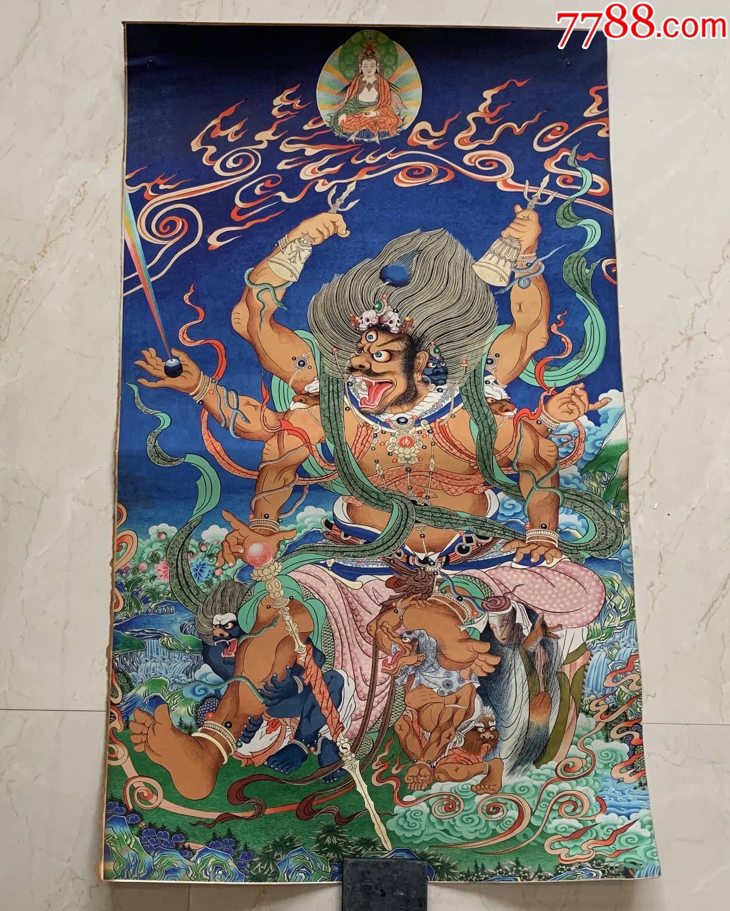 西藏唐卡六臂玛哈嘎拉唐卡-玄关装饰画佛像佛堂挂画坛城唐卡