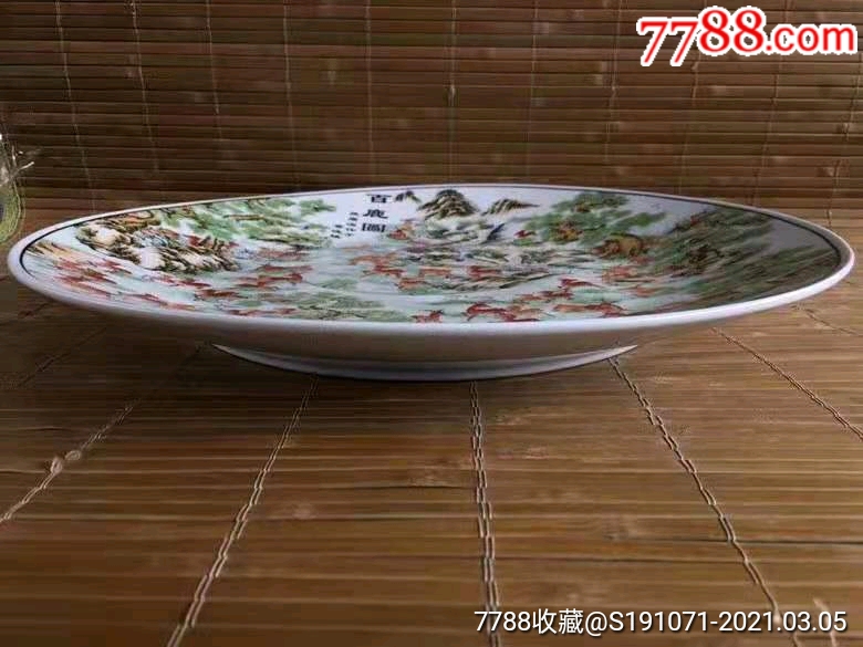 五六七十年代赏盘,中国名家瓷画家熊广海大师真迹,百鹿图,精美绝伦