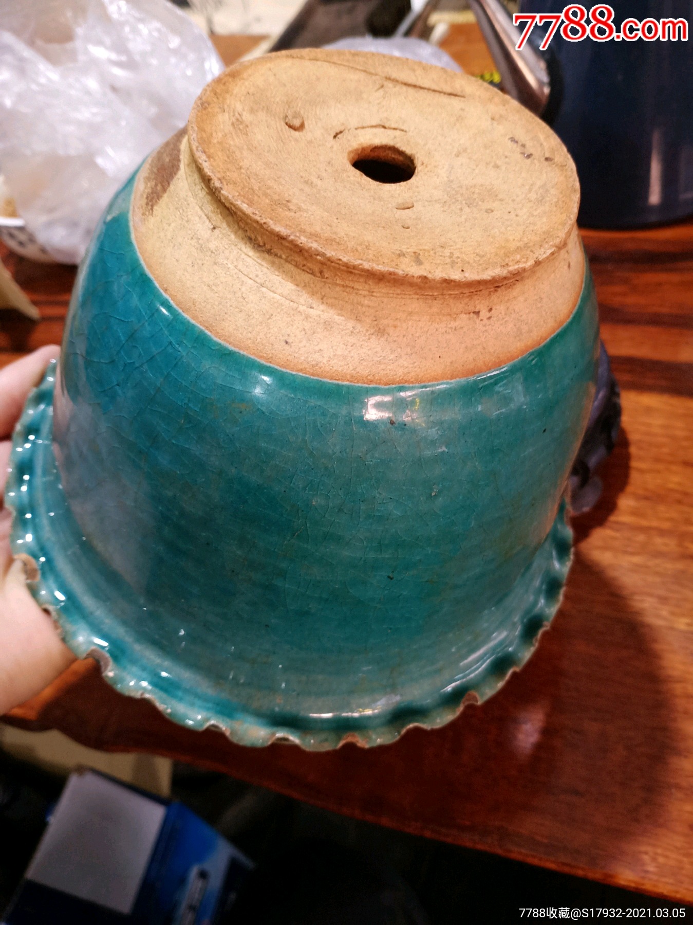 民国云南华宁窑袖珍卷边花盆-其他陶器-7788烟酒茶牌