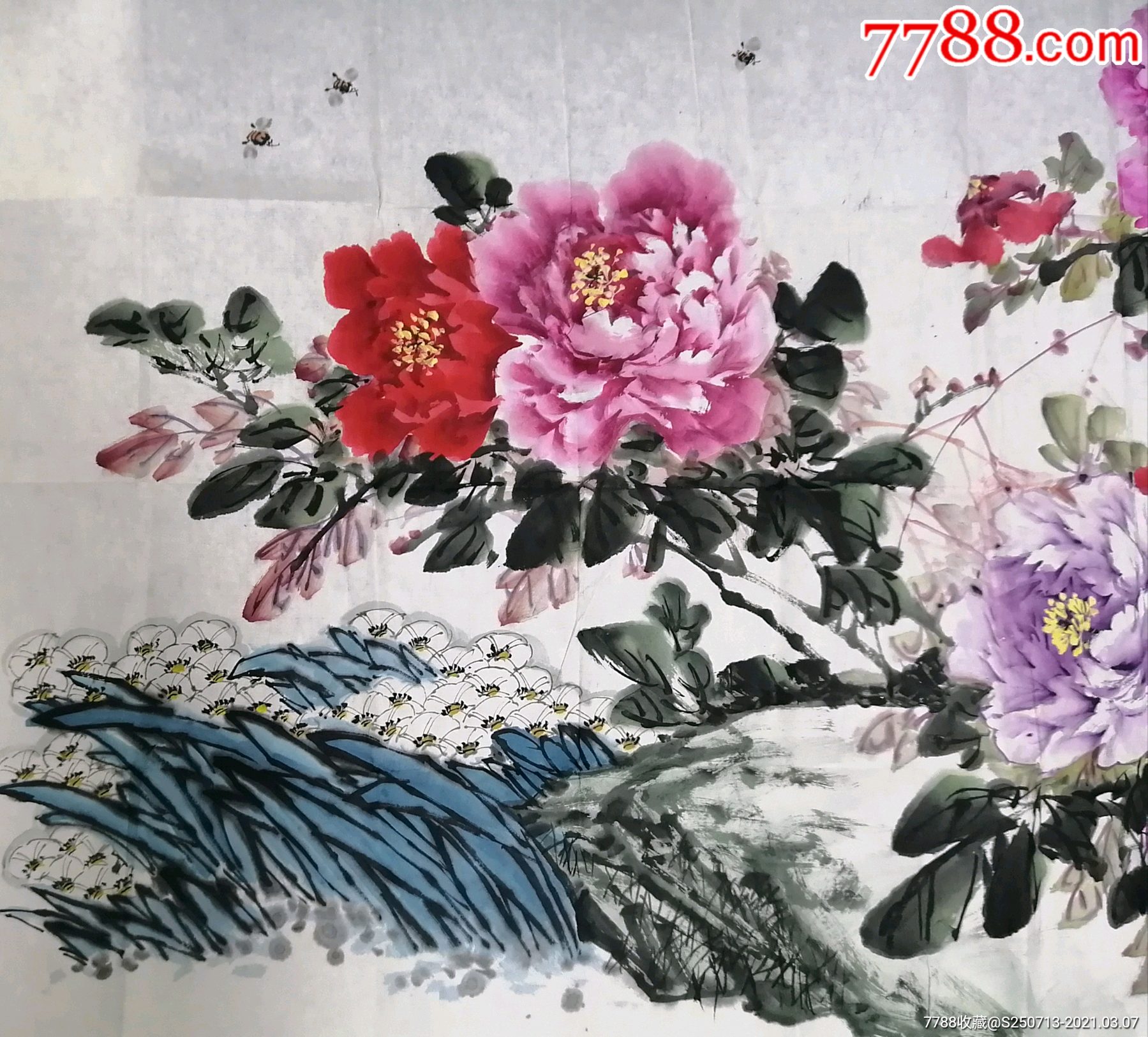 毛富贵六尺横幅牡丹图_花鸟国画原作_第2张_7788字画网