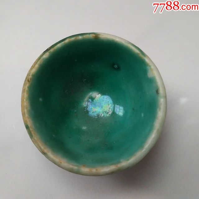 清代松石绿釉粉彩荷花纹老瓷杯摆件杯装饰杯日用杯茶杯水杯酒杯花纹杯
