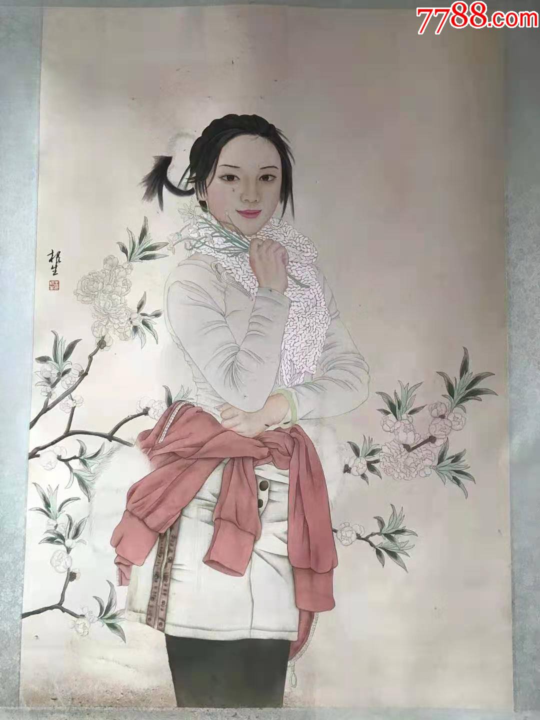 现代人物少女4尺立轴_人物国画原作_第2张_7788字画网