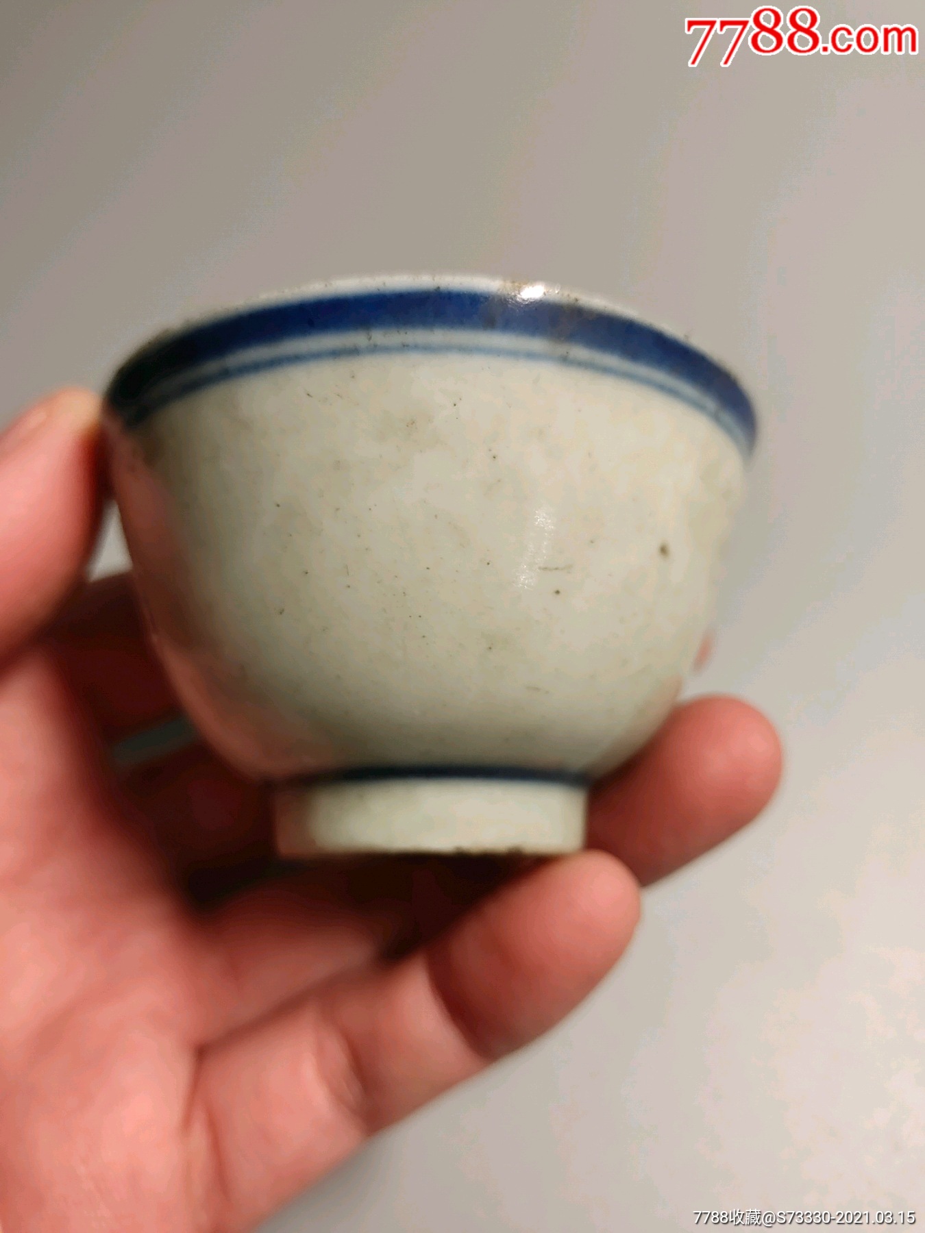 晚清民国,蓝边小酒杯4_青花瓷_收藏价格_鉴定交易