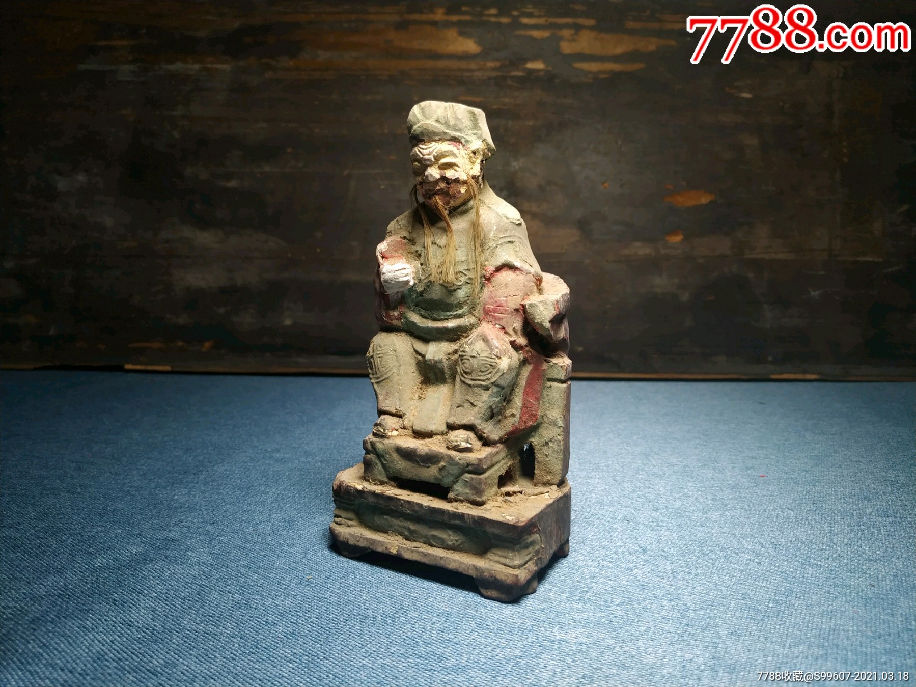 清代老木雕老佛像老花板土地公