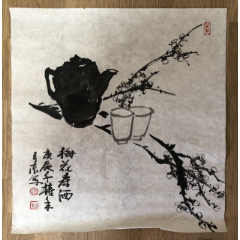 刘仲敏四尺斗方花鸟寿桃画片