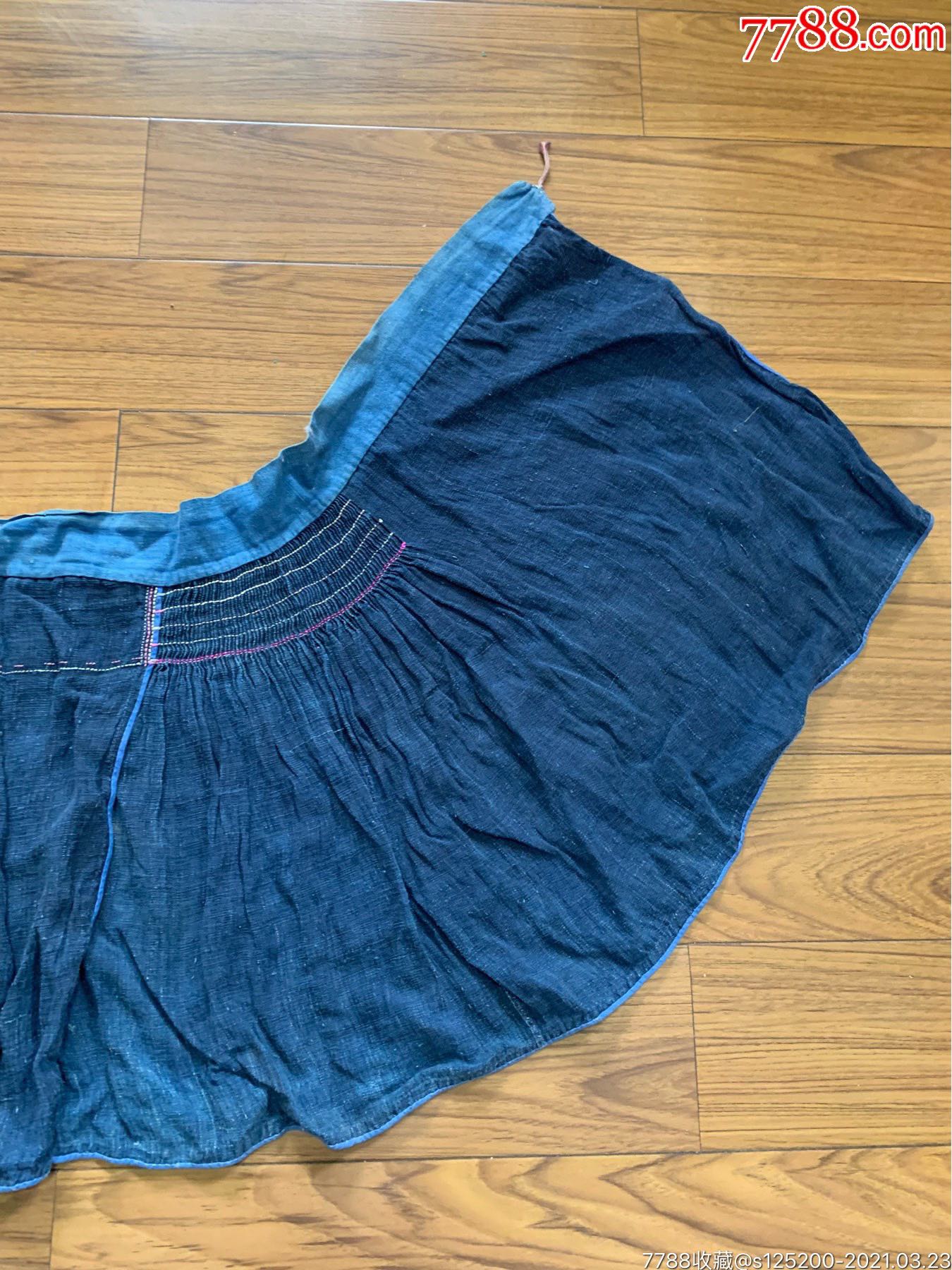 古董古玩收藏近代杂项麻布裙子围裙布料蓝布手工布服饰蓝花布裙子