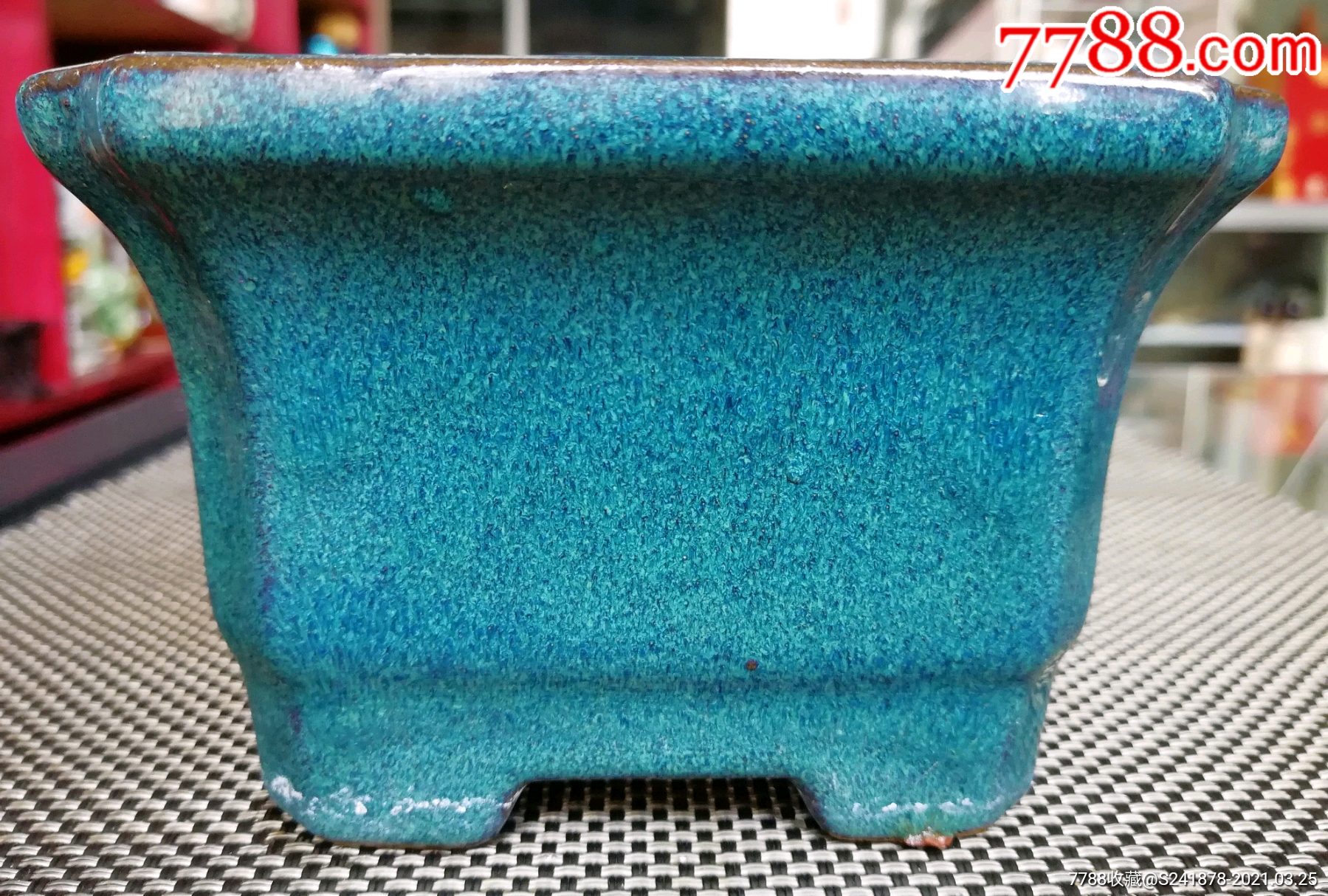 紫砂蓝釉花盆一对儿