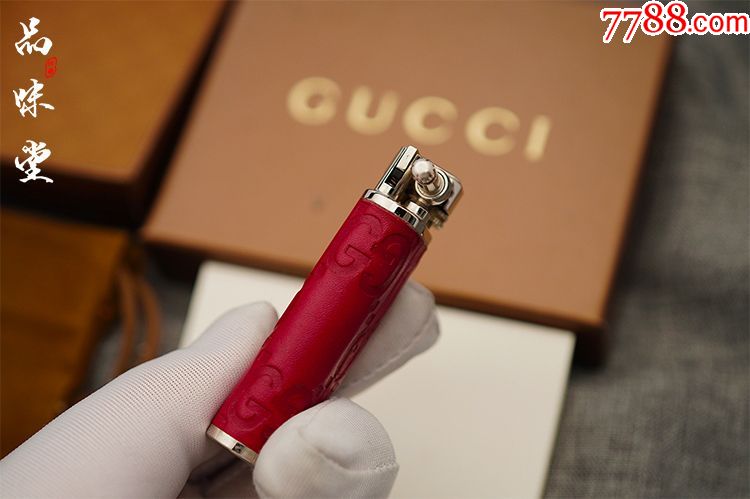 全新绝版意大利原装正品gucci古驰气体机打火机真皮红色送礼收藏