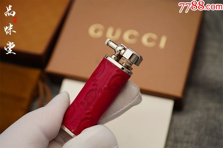 全新绝版意大利原装正品gucci古驰气体机打火机真皮红色送礼收藏