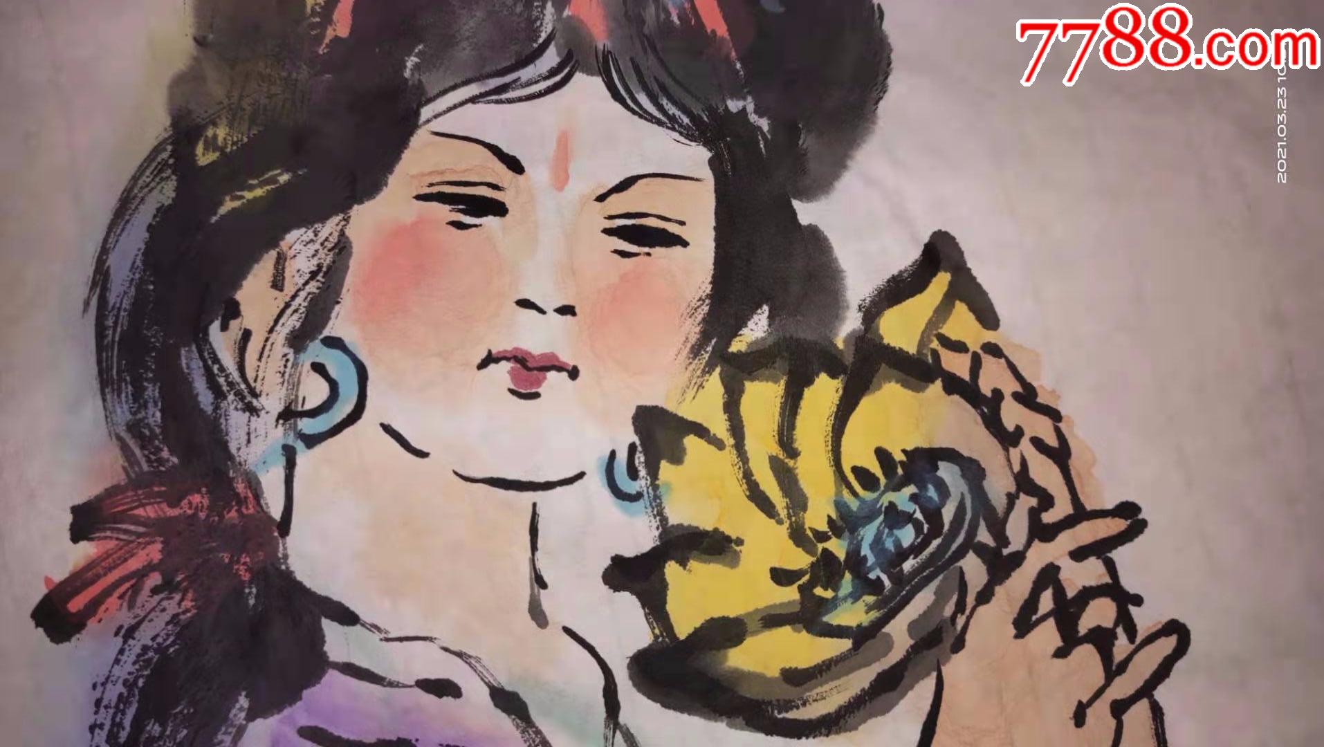 那个姑娘和两只梅花鹿合影,要吗_人物国画原作_第7张_7788字画网