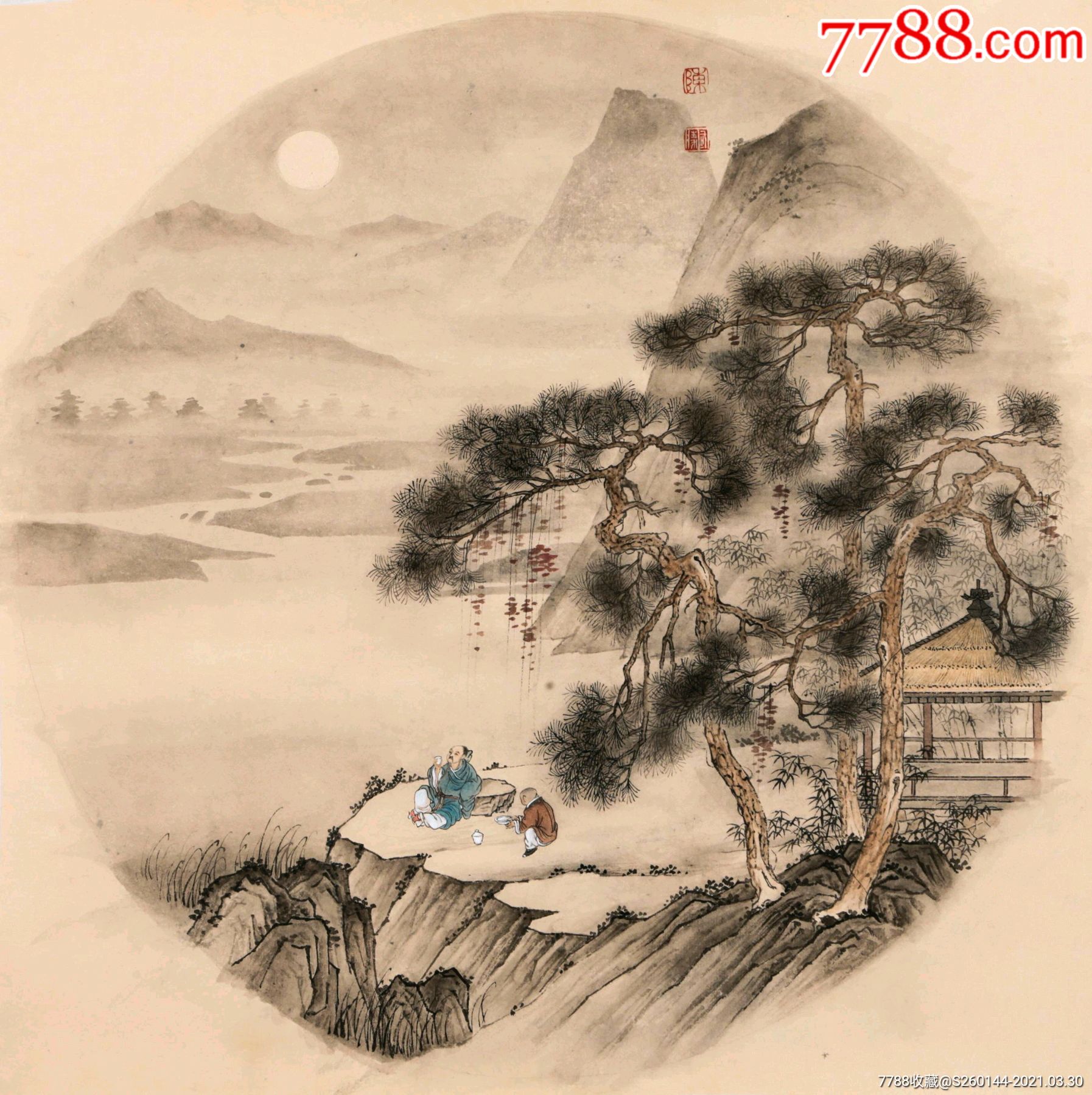 首页 零售 山水国画原作 陈国胜《松月品茗图》43.