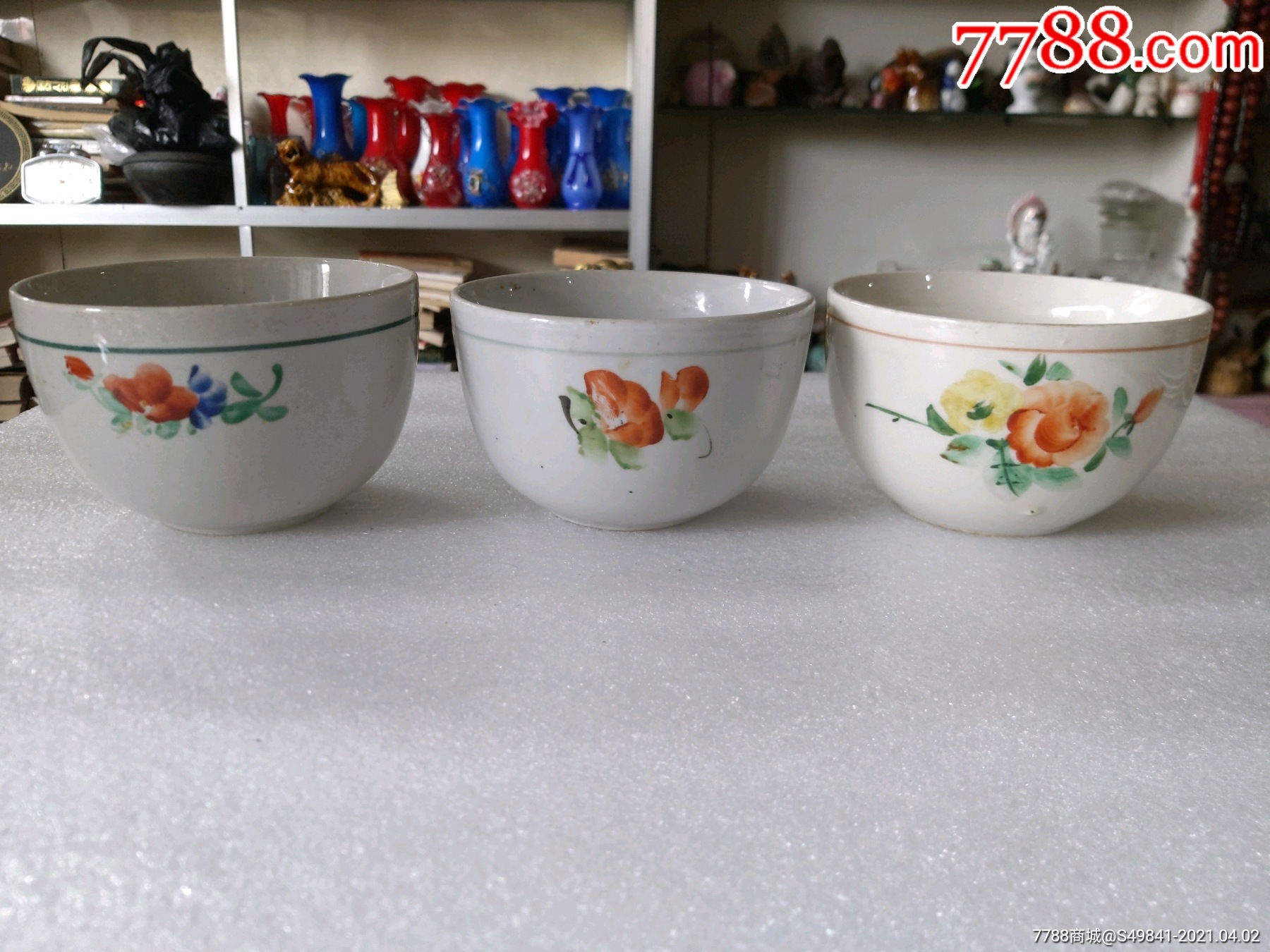 50年代朝鲜高丽花图案老瓷器碗3个