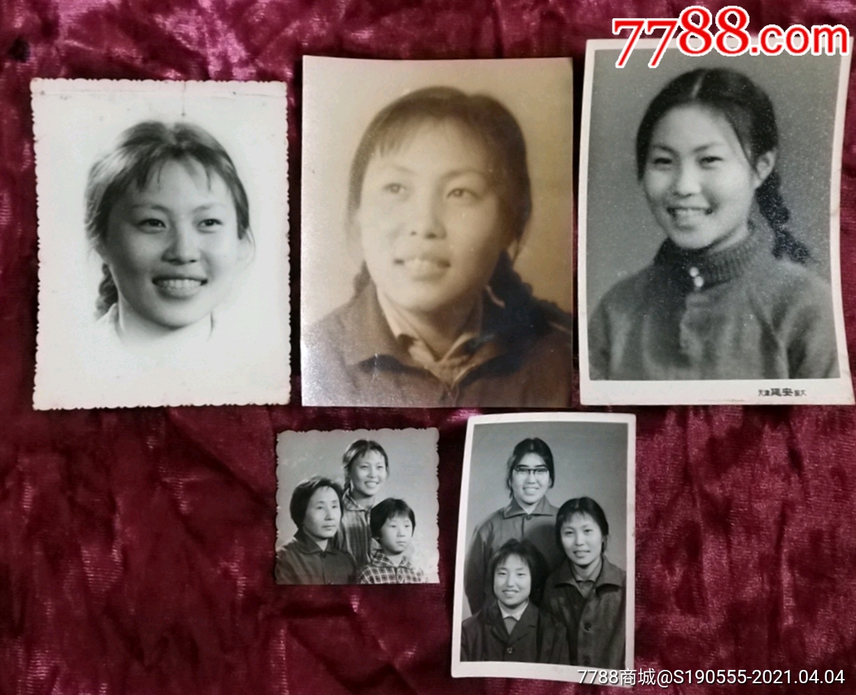 文革扎小辫的女孩个人照,合影照老照片5枚