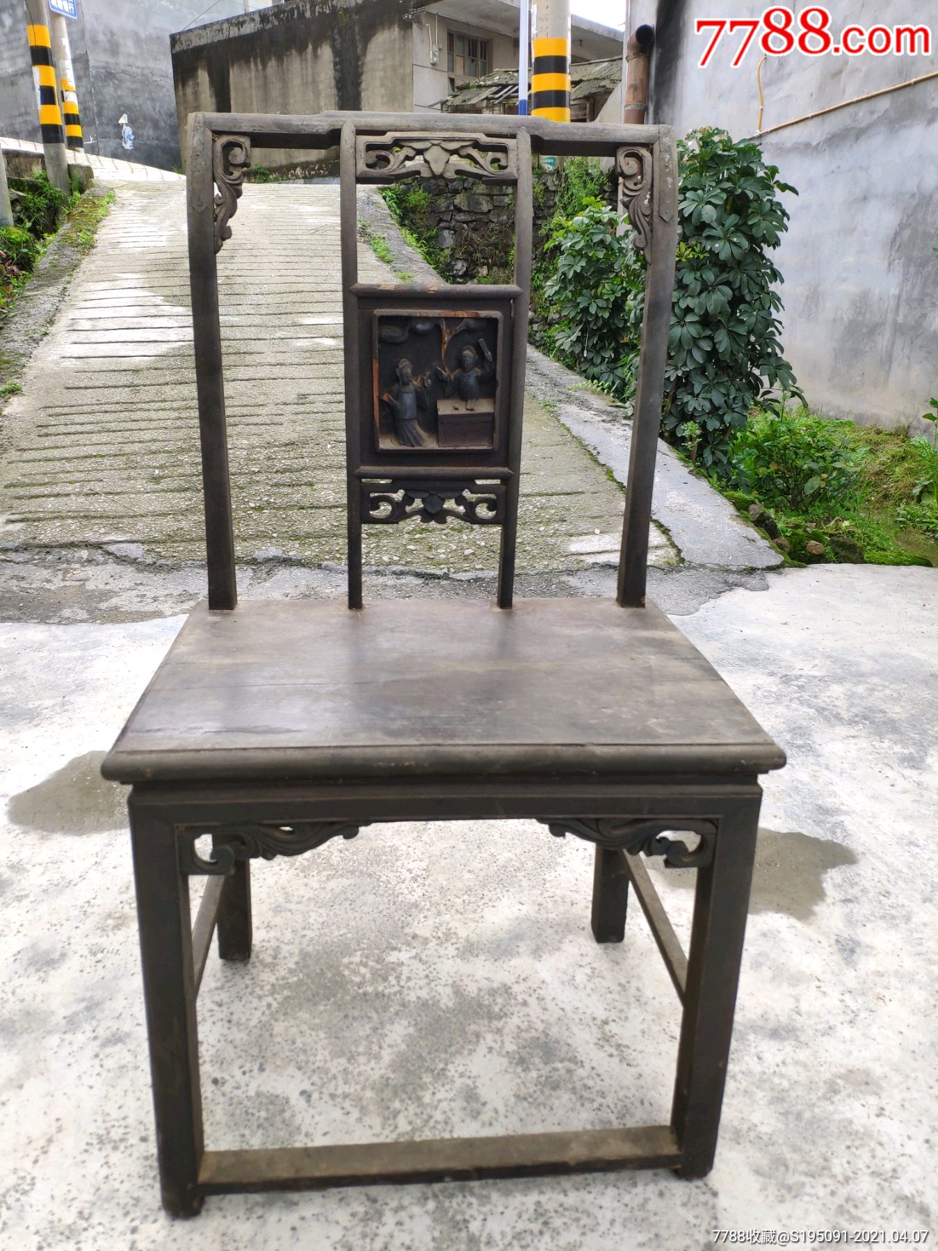 清代人物木雕古董椅子古典家具