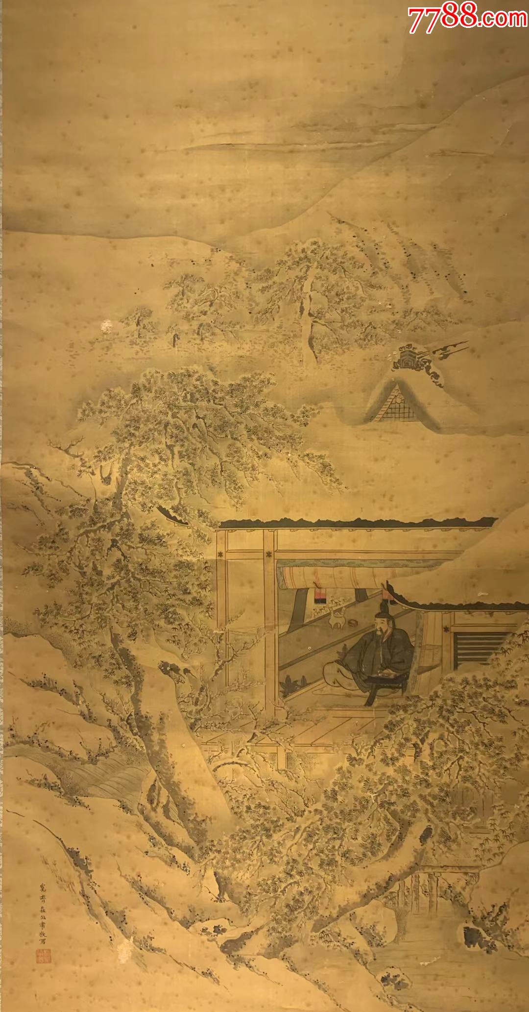 清代赏雪图古董收藏民国老字画浮世绘画日本春茶室书房2804