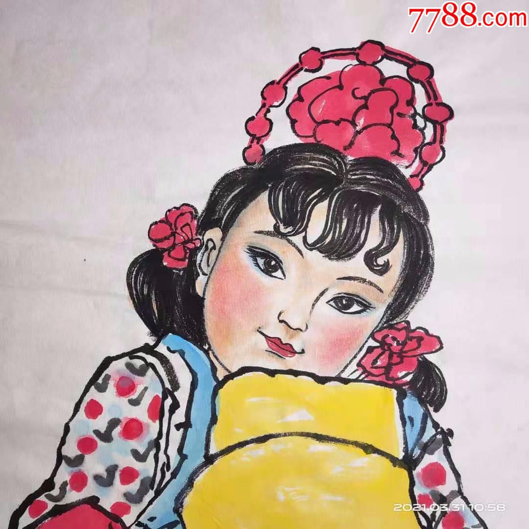 这小姑娘挺可爱的,对吧_人物国画原作_第3张_7788字画网