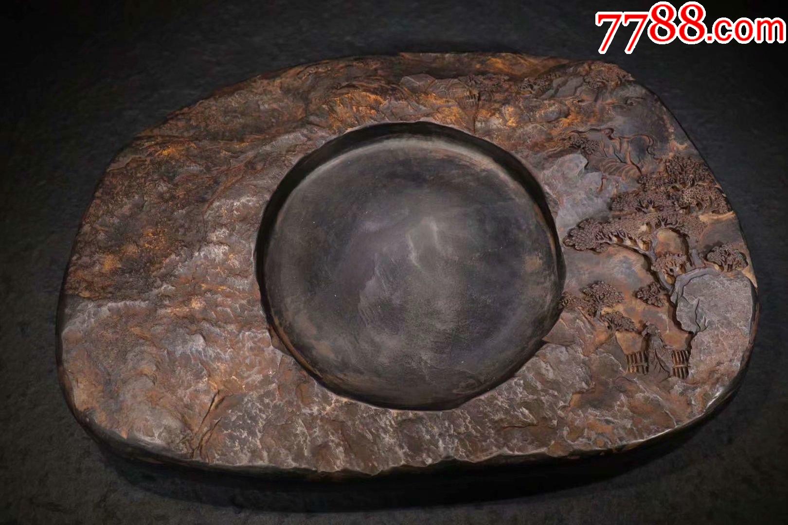 旧藏老坑端石带皮雕山水意境文房端砚_价格4800元_第1张_7788收藏