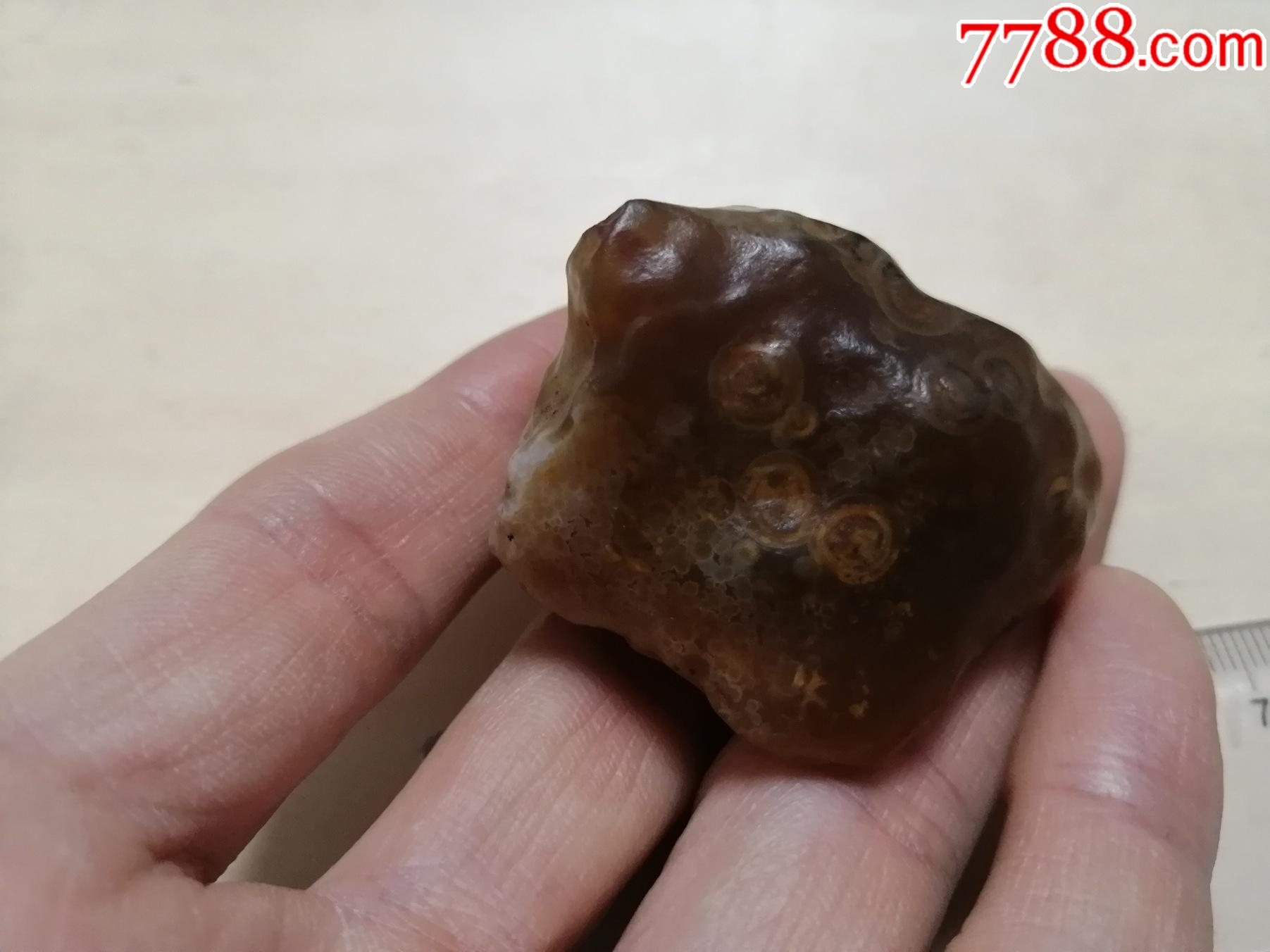 内蒙古阿拉善戈壁玛瑙石琥珀色带眼茶道摆设石温润手把石