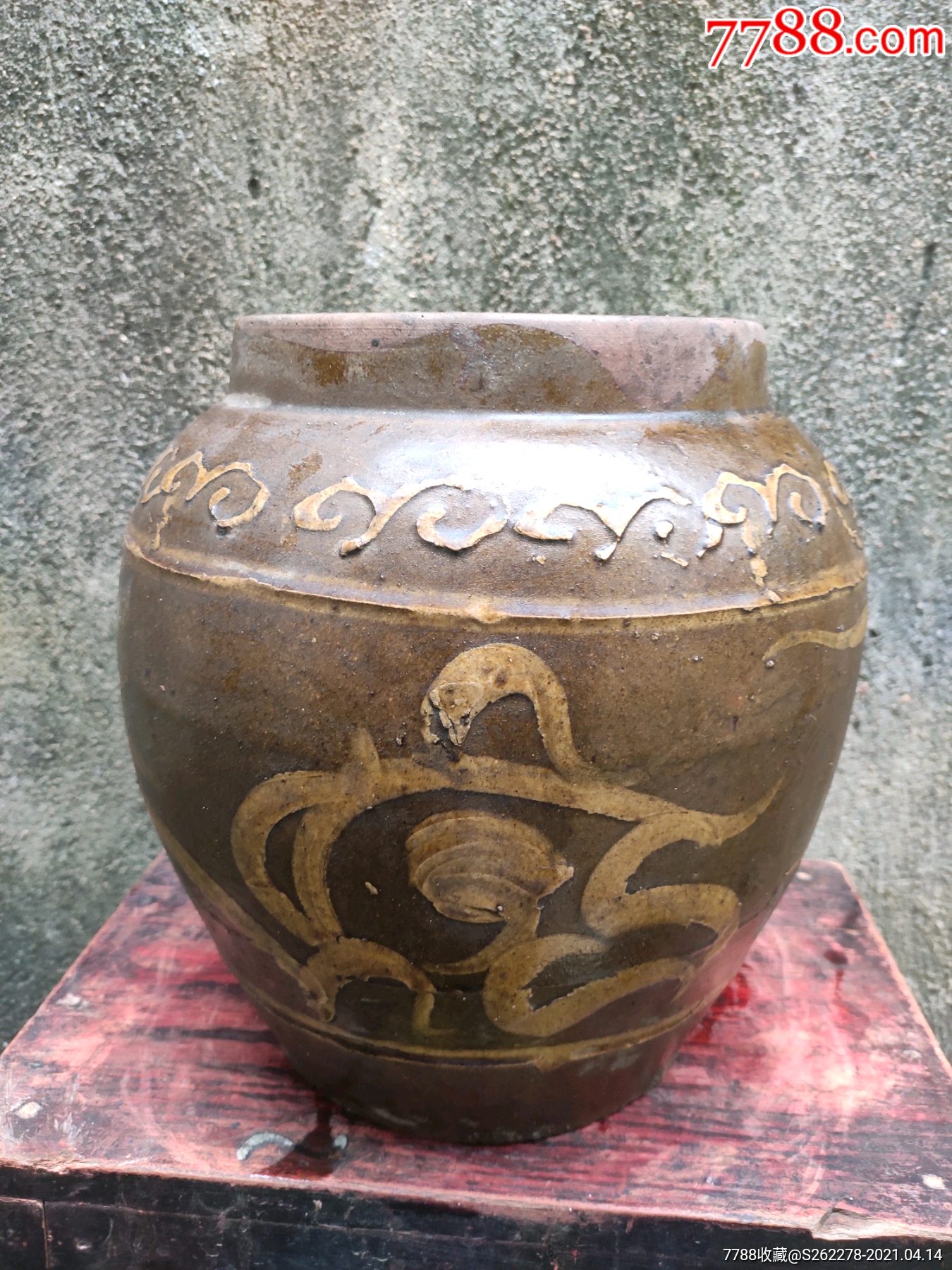 马口窑民俗老物件古董陶器龙纹罐
